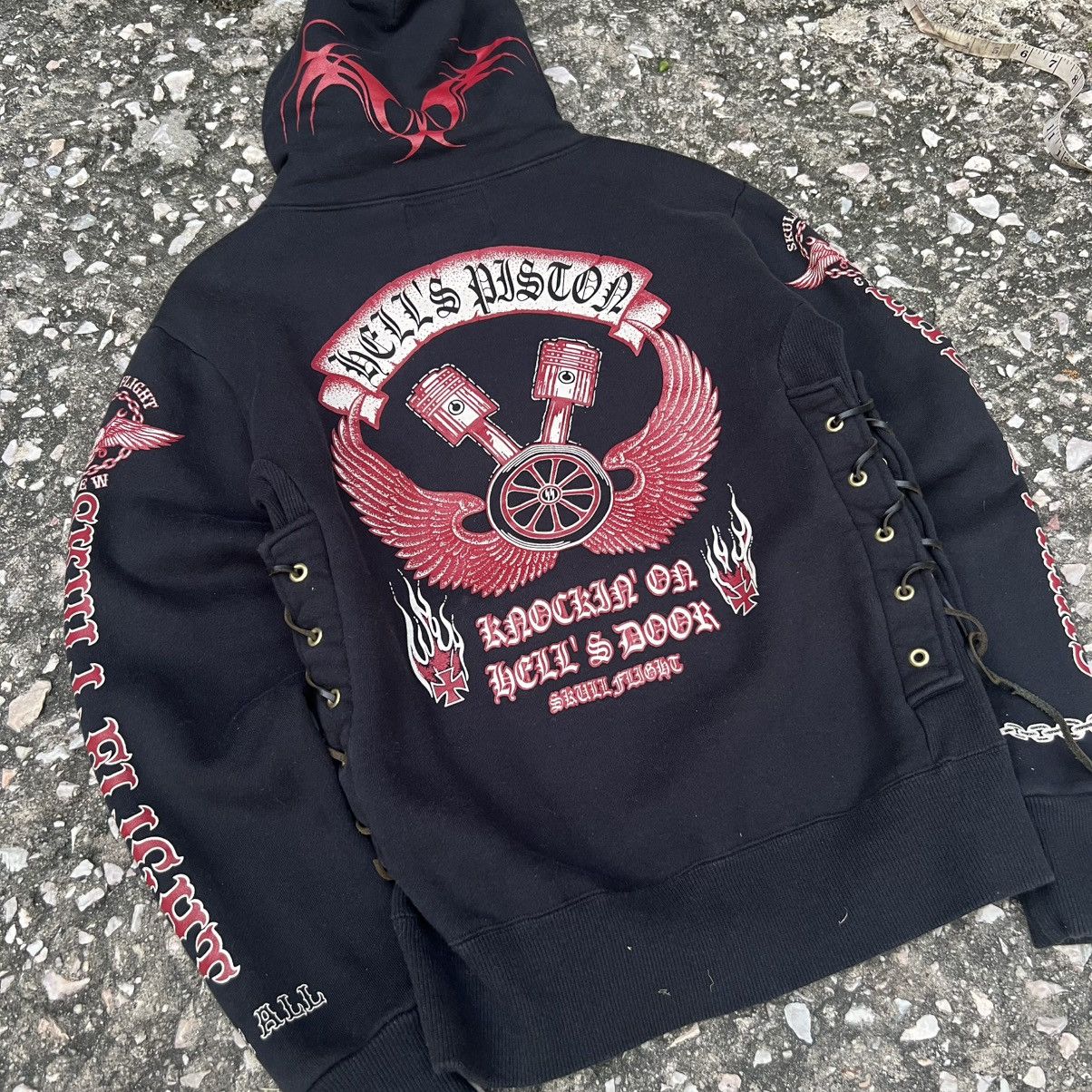 Japanese Brand “SKULL”KNOCKING ON HELL DOOR ZIP UP RIDE HOODIE Size US S / EU 44-46 / 1 - 4 Thumbnail
