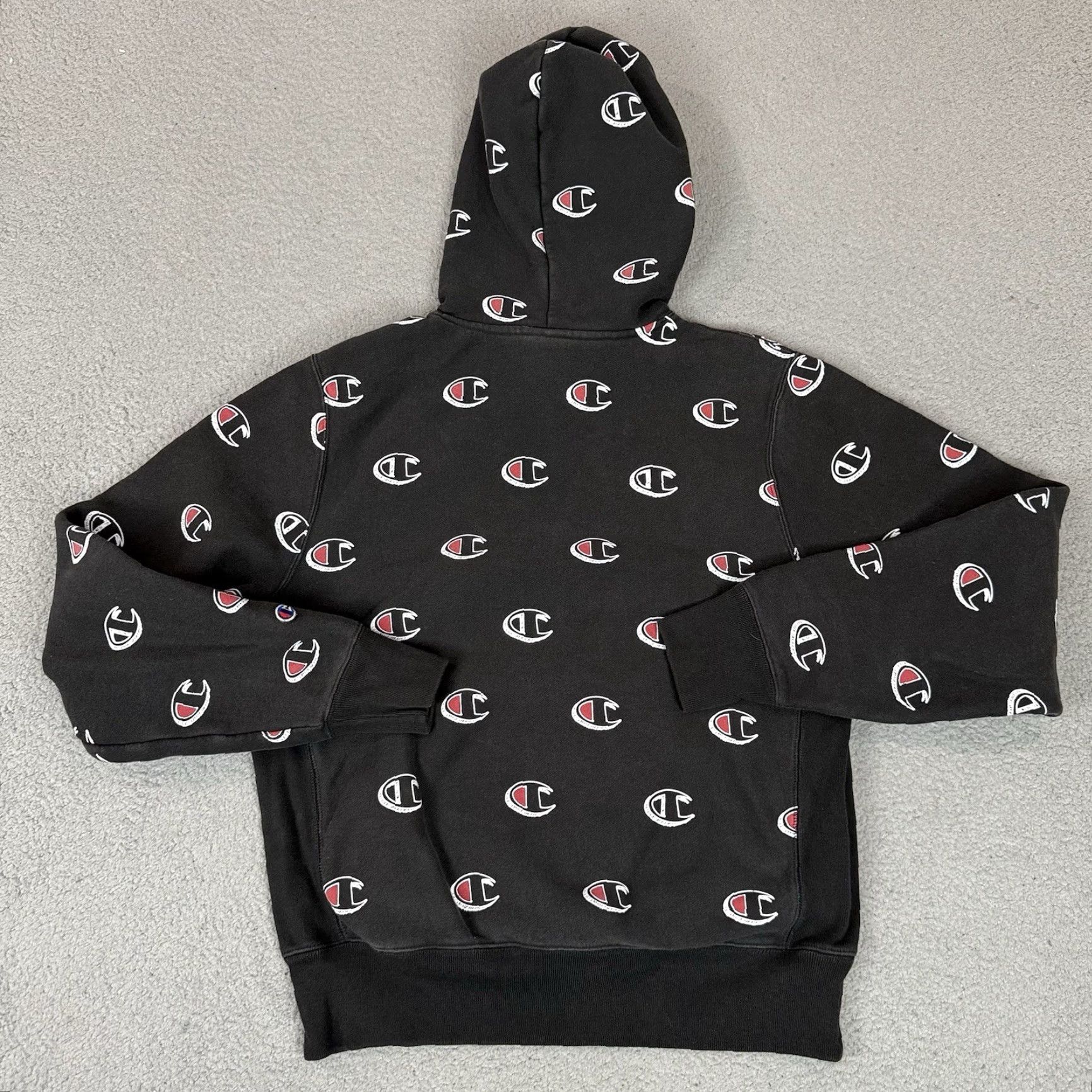 Champion Champion Hoodie Men M Black Sweatshirt Round Neck Pullover All Seasons Hooded Pockets Logo Graphic Print Reverse Weave Size US M / EU 48-50 / 2 - 4 Thumbnail