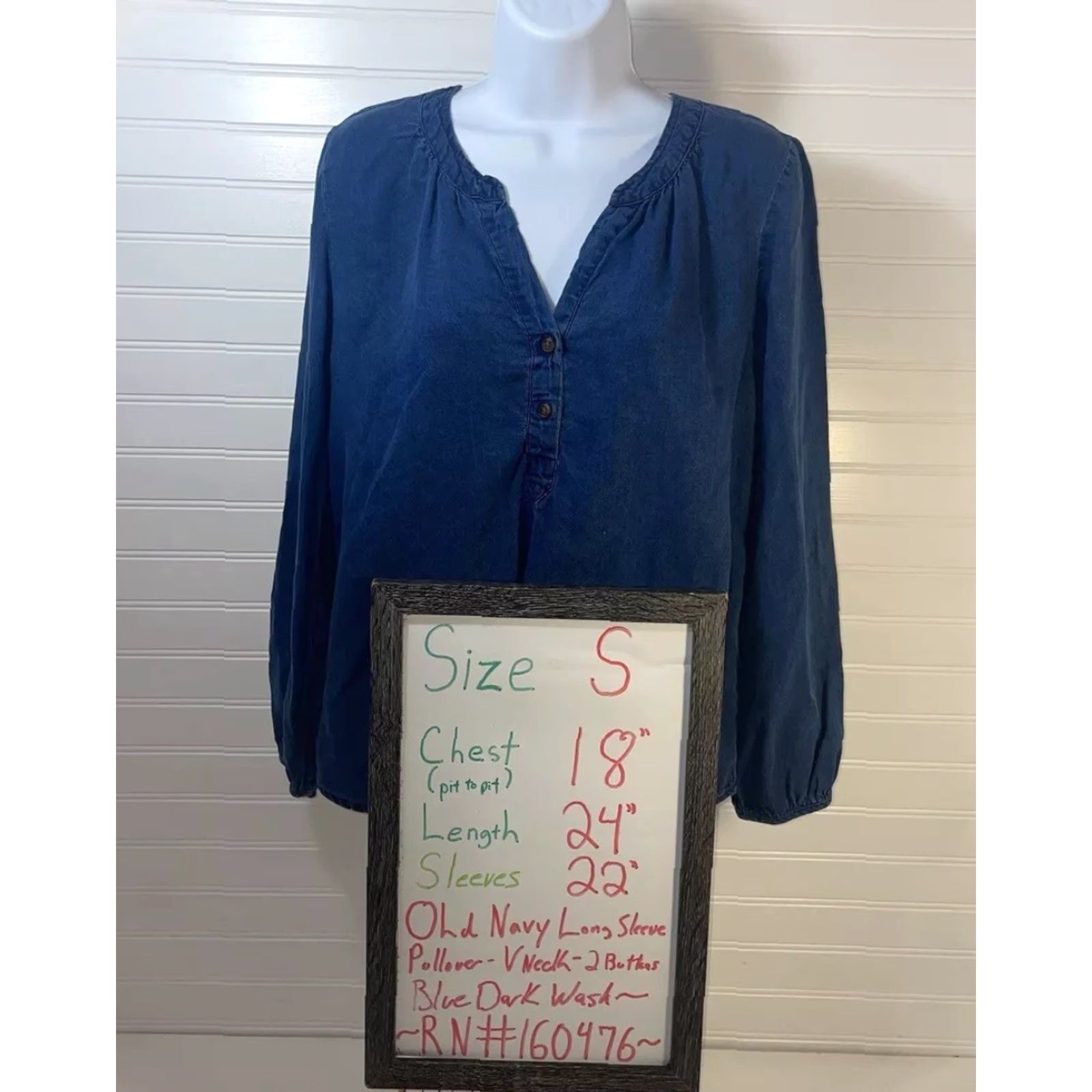 Old Navy Old Navy Shirt Women Small Dark Wash Blue Denim Look V Neck Long Sleeve Knit Button Pullover Casual Fall Winter Spring Size S / US 4 / IT 40 - 5 Thumbnail