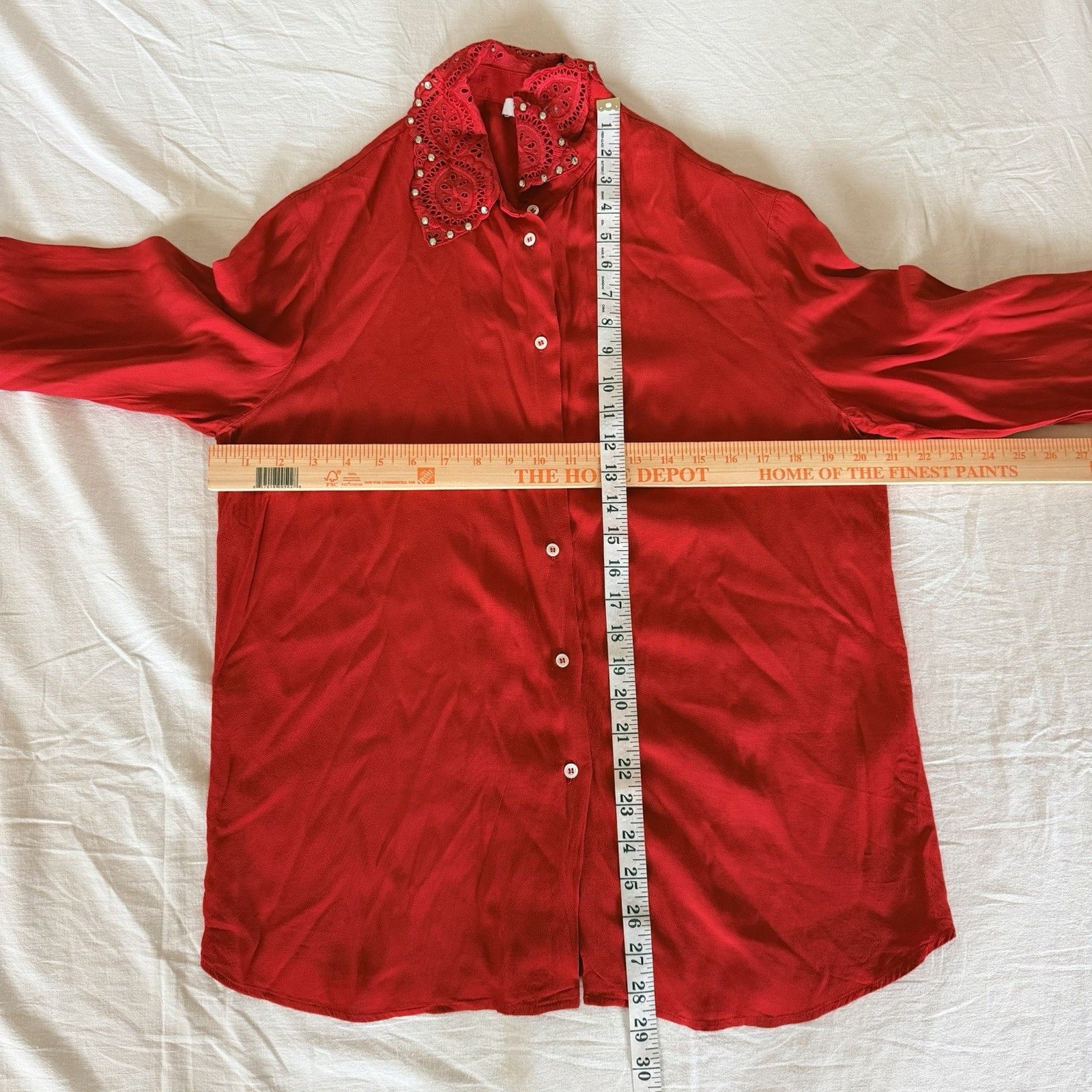 Sandro Sandro Paris Red Embellished Collar Blouse Sz 2 100% Viscose Size M / US 6-8 / IT 42-44 - 14 Thumbnail