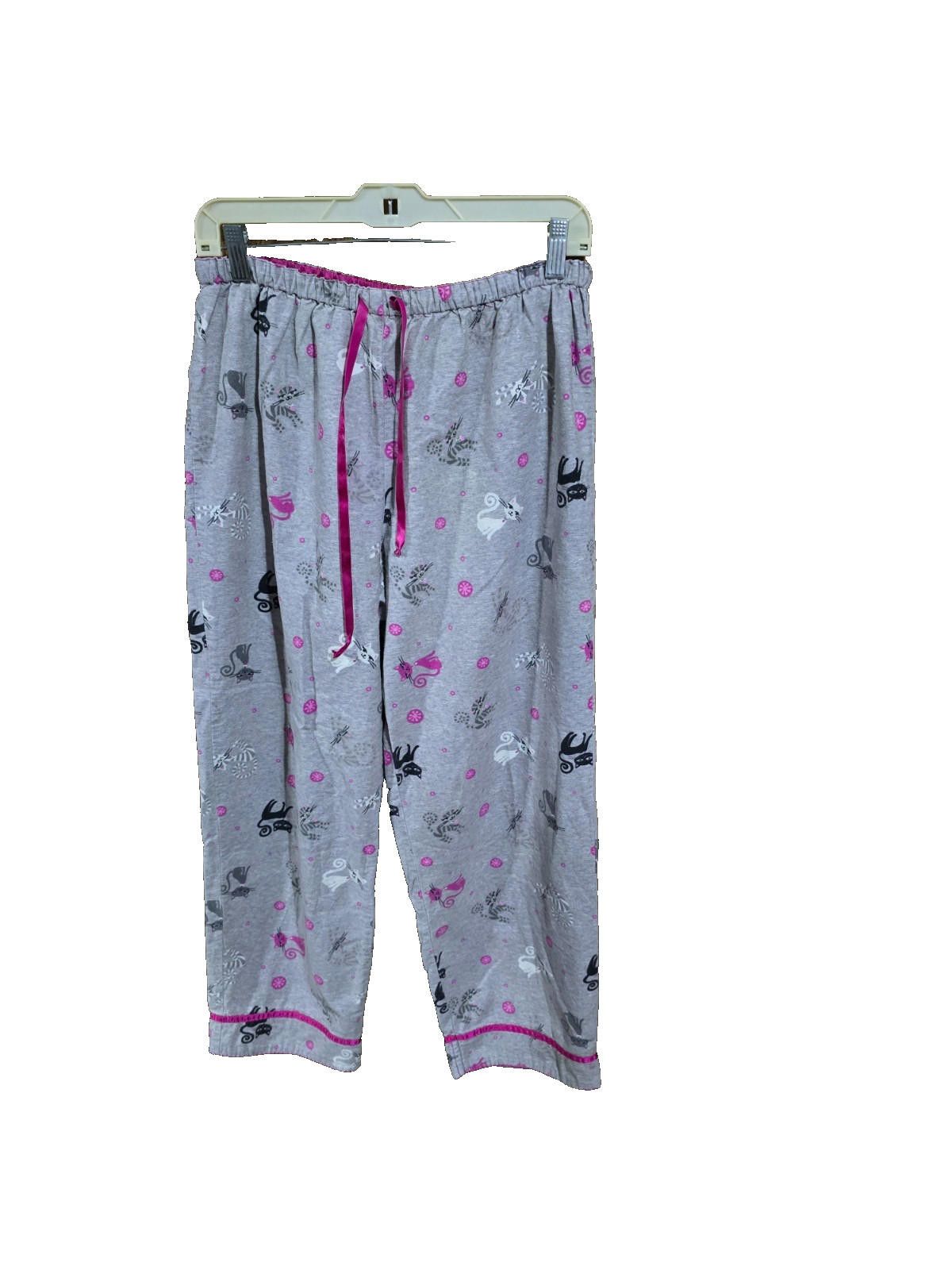 Uniforms For The Dedicated Delicates Pajama Bottoms Gray & Pink Cats Single Back Pocket Size ONE SIZE - 1 Thumbnail