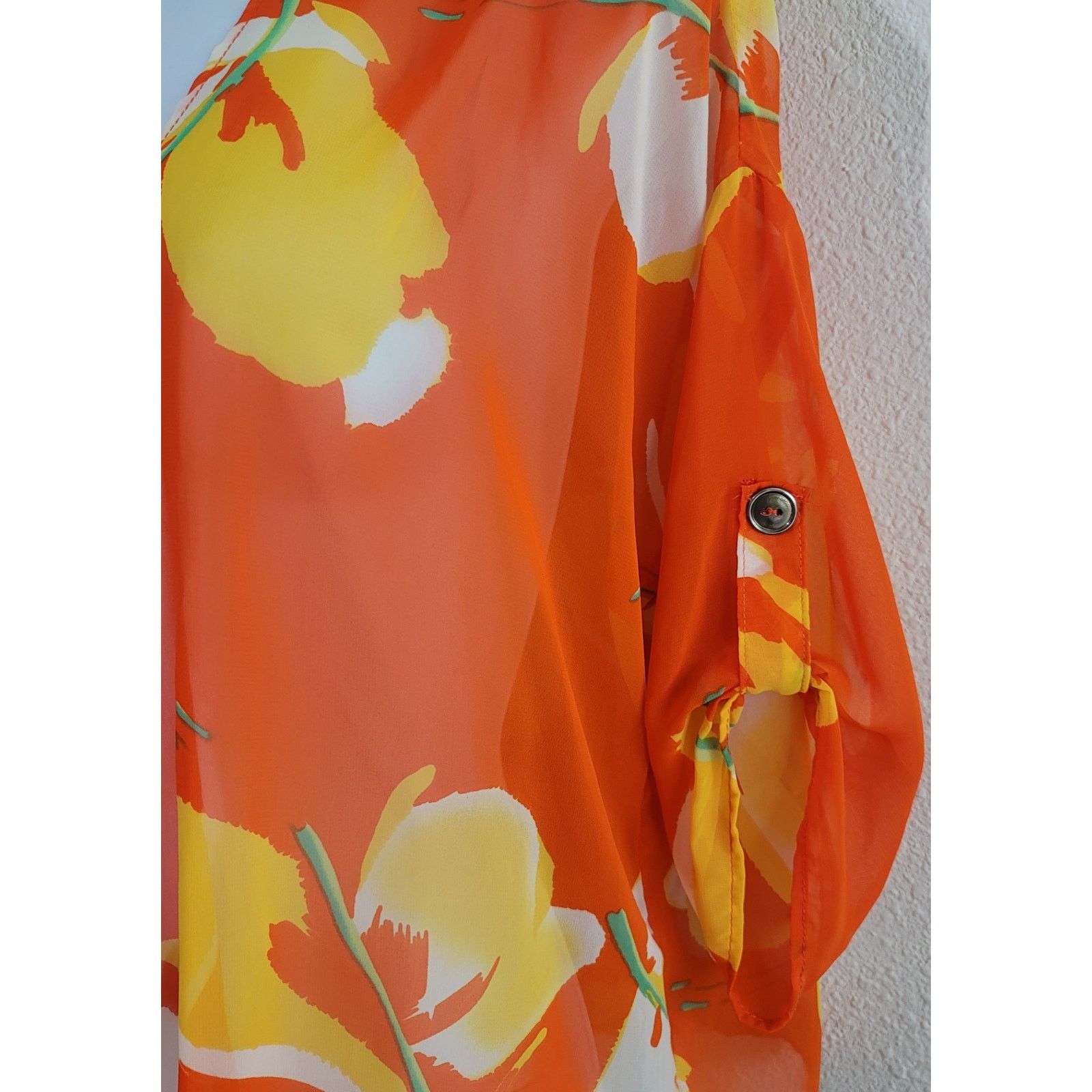 Other Tea N Rose Orange Floral Open Front Sheer Kimono Medium Size M / US 6-8 / IT 42-44 - 2 Thumbnail