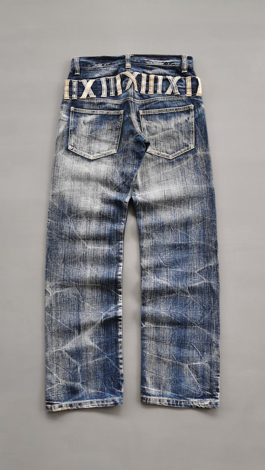 Japanese Brand Whiskers Unbrand Double Waist Faded Designs Jeans Size US 30 / EU 46 - 1 Thumbnail