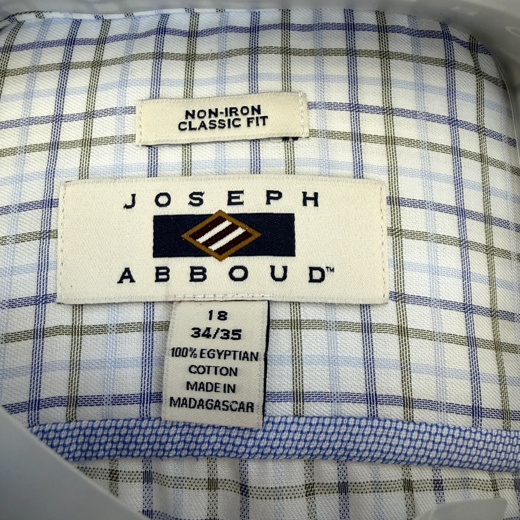 Joseph Abboud Joseph Abboud Dress Shirt Mens 18 34/35 Blue Check Classic Fit Non Iron Cotton shirt Size 48R - 3 Thumbnail