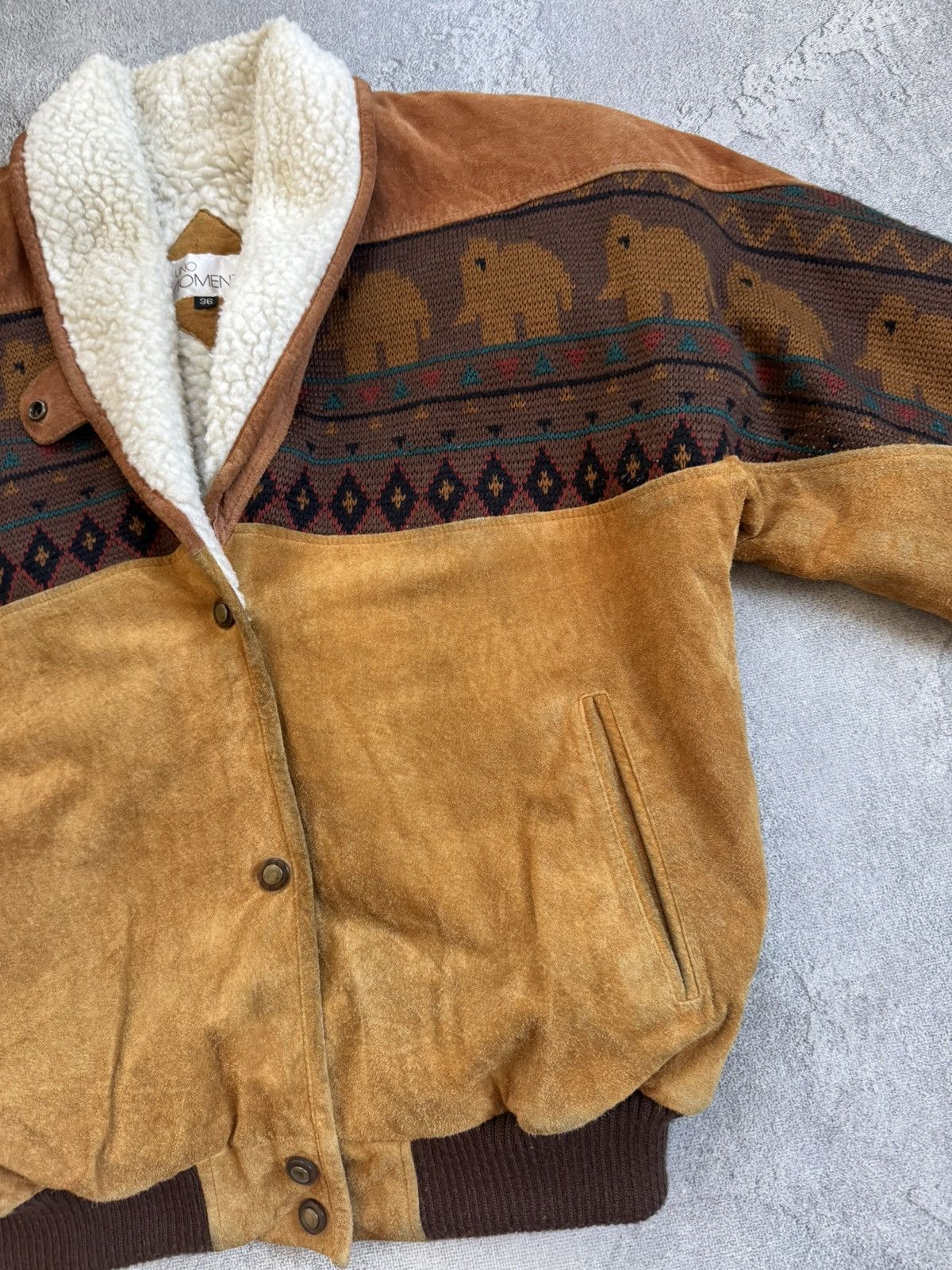 Cowboy Equipment Western Aztec suede leather retro lined bomber jacket 90s Size US S / EU 44-46 / 1 - 9 Thumbnail