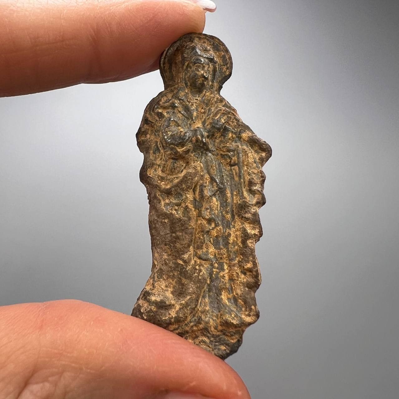 Vintage 18th Antique Christian Figure Mother of God Standing Metal Size ONE SIZE - 1 Thumbnail