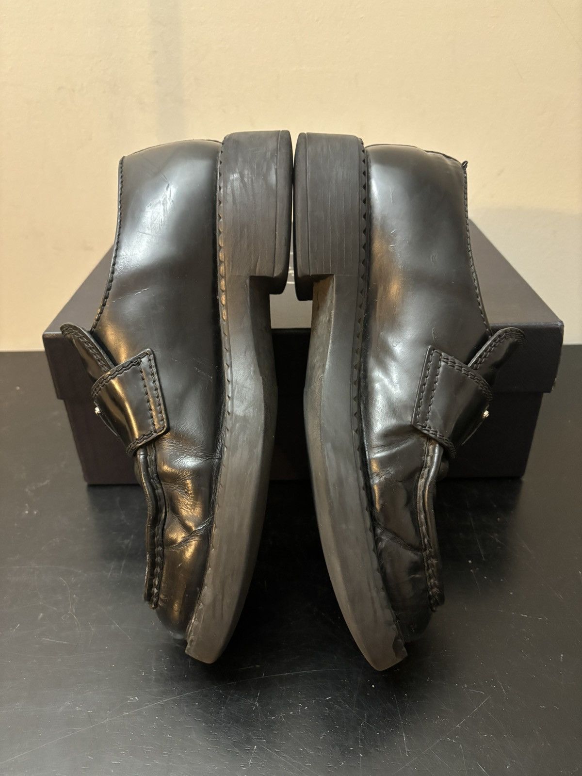 Prada Prada Triangle Logo Chocolate Brushed Patent Leather Loafers Size US 8 / EU 41 - 3 Thumbnail