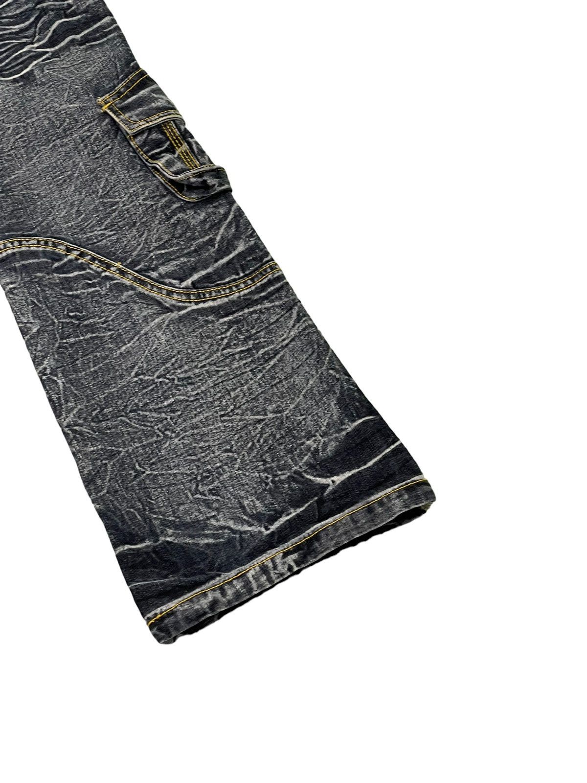 Japanese Brand Flare Jeans Cargo Low Box Crazy Faded Distress Boot Cut 6🟦2 Size US 29 - 16 Thumbnail