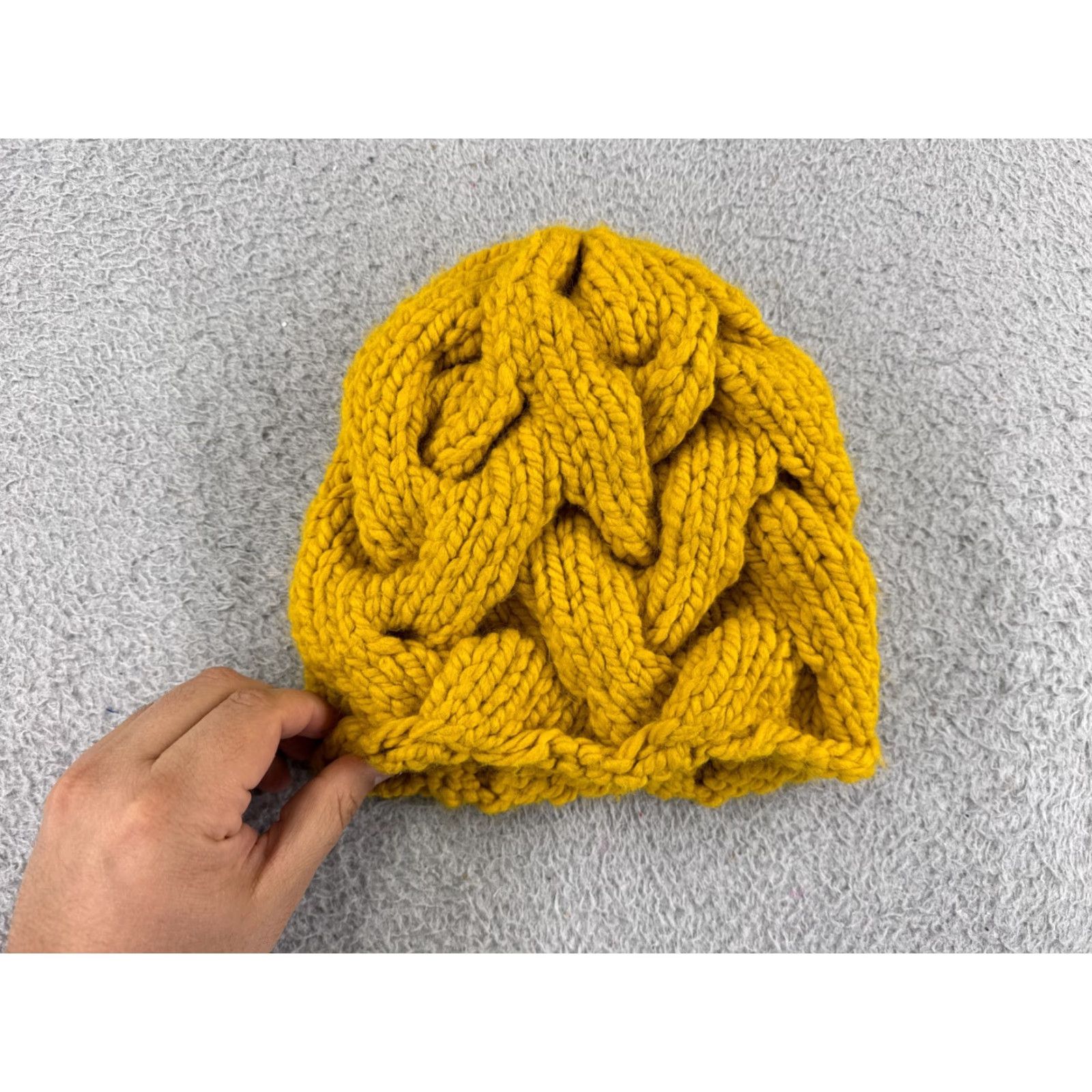 Vintage Yellow Chunky Knit Beanie Toque One Size Womens Ski Hat - Adjustable, Lined, Solid Size ONE SIZE - 2 Thumbnail
