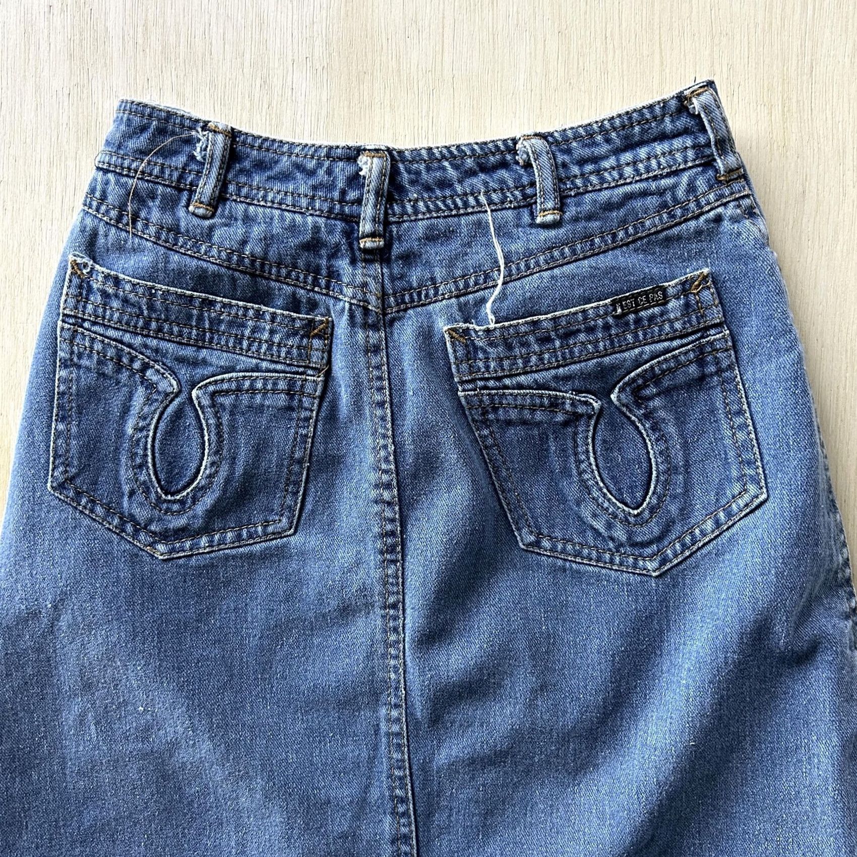 Denime Vintage Blue Denim Skirt Womens 5/6 Knee Length Pencil Front Slit Pockets"} Size 27" / US 4 / IT 40 - 3 Thumbnail