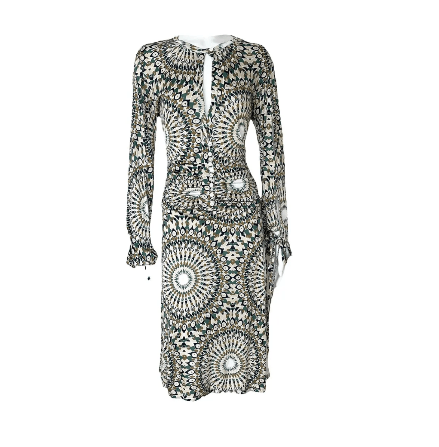 Valentino green and beige geometric pattern dress Size M / US 6-8 / IT 42-44 - 1 Thumbnail