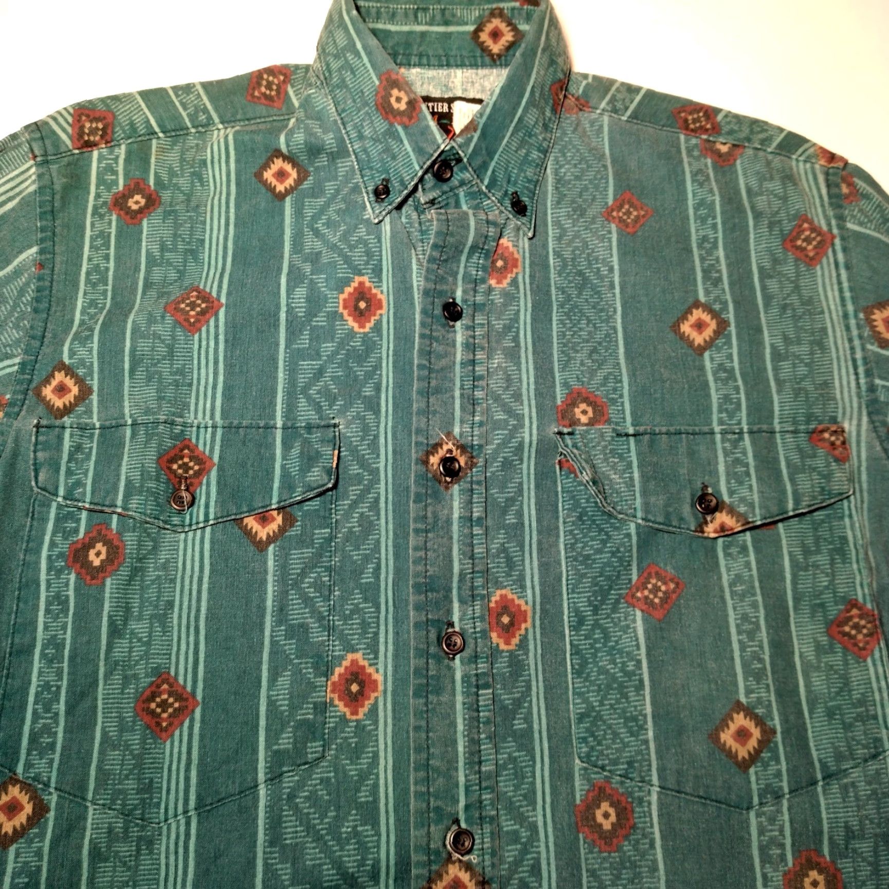 Altea VINTAGE Frontier Series Western Shirt S Teal Geometric Button-Up Casual Cowboy Ranchwear Mens Size US S / EU 44-46 / 1 - 2 Thumbnail