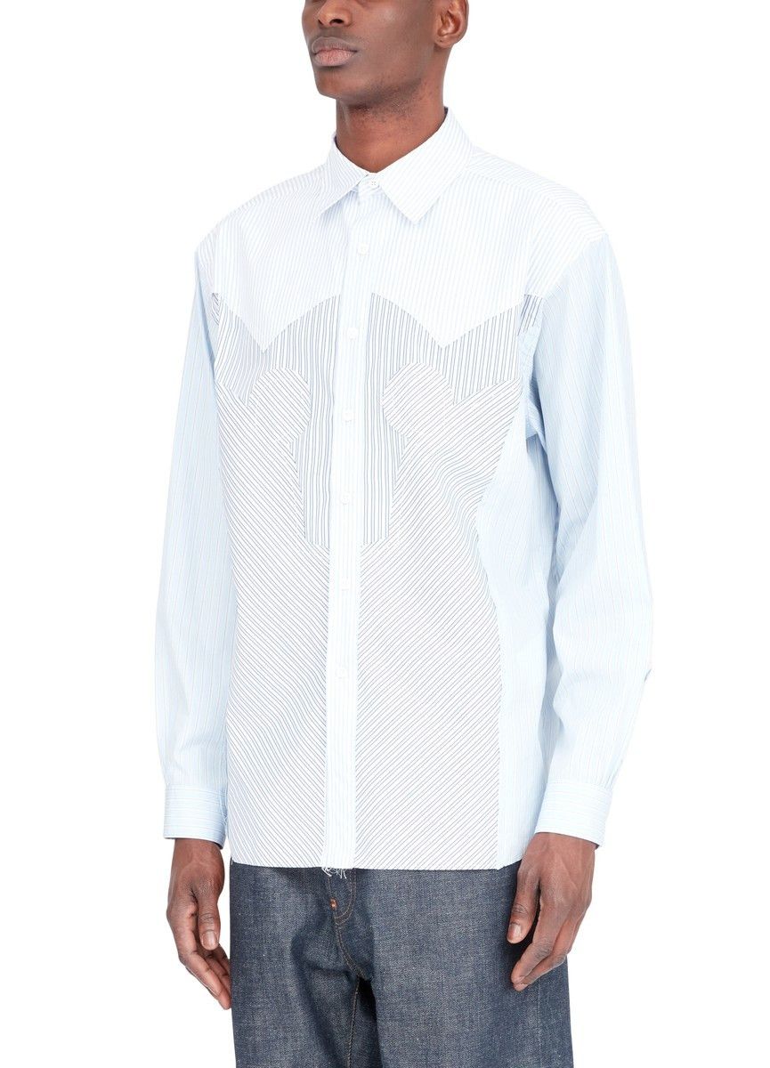 Maison Margiela oc11z0925 Yoke Stripe Cotton Shirt in Light Blue Size US XL / EU 56 / 4 - 8 Thumbnail