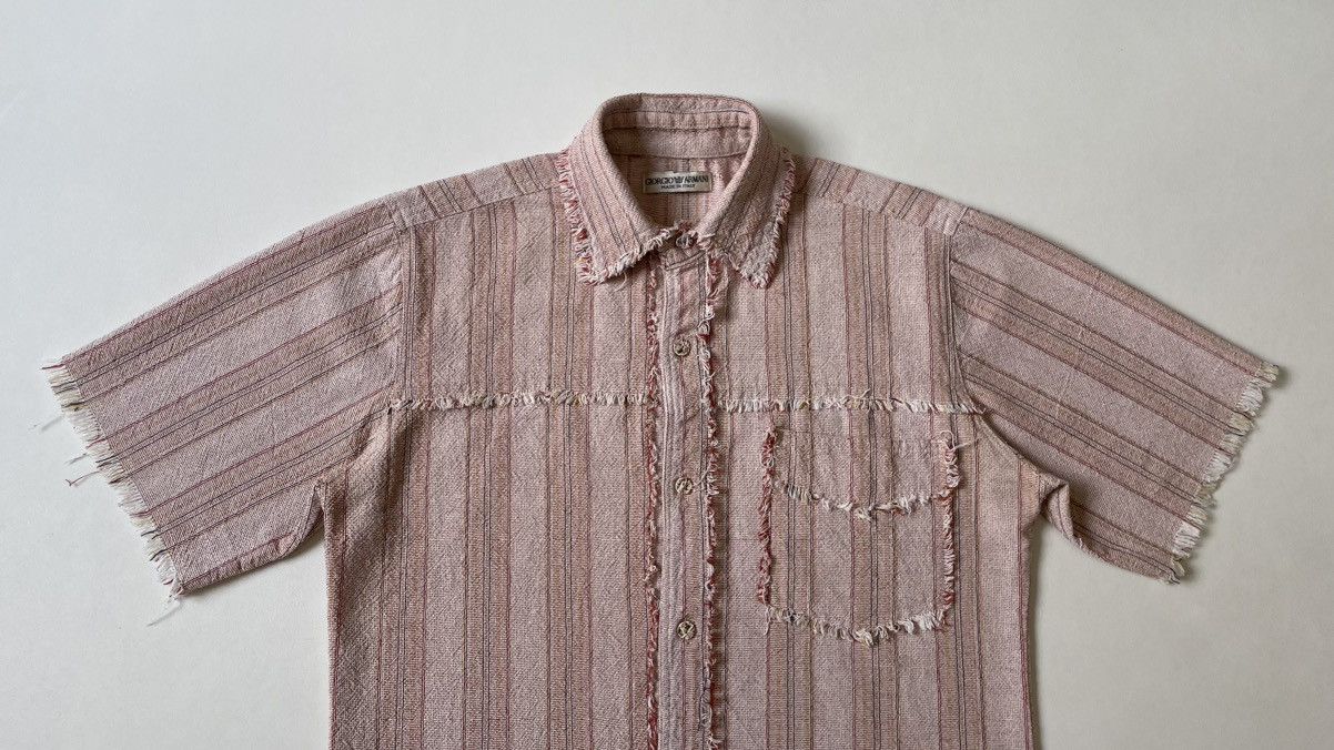 Giorgio Armani 1980s Sample Raw Edge Striped Linen Shirt Size US M / EU 48-50 / 2 - 2 Thumbnail