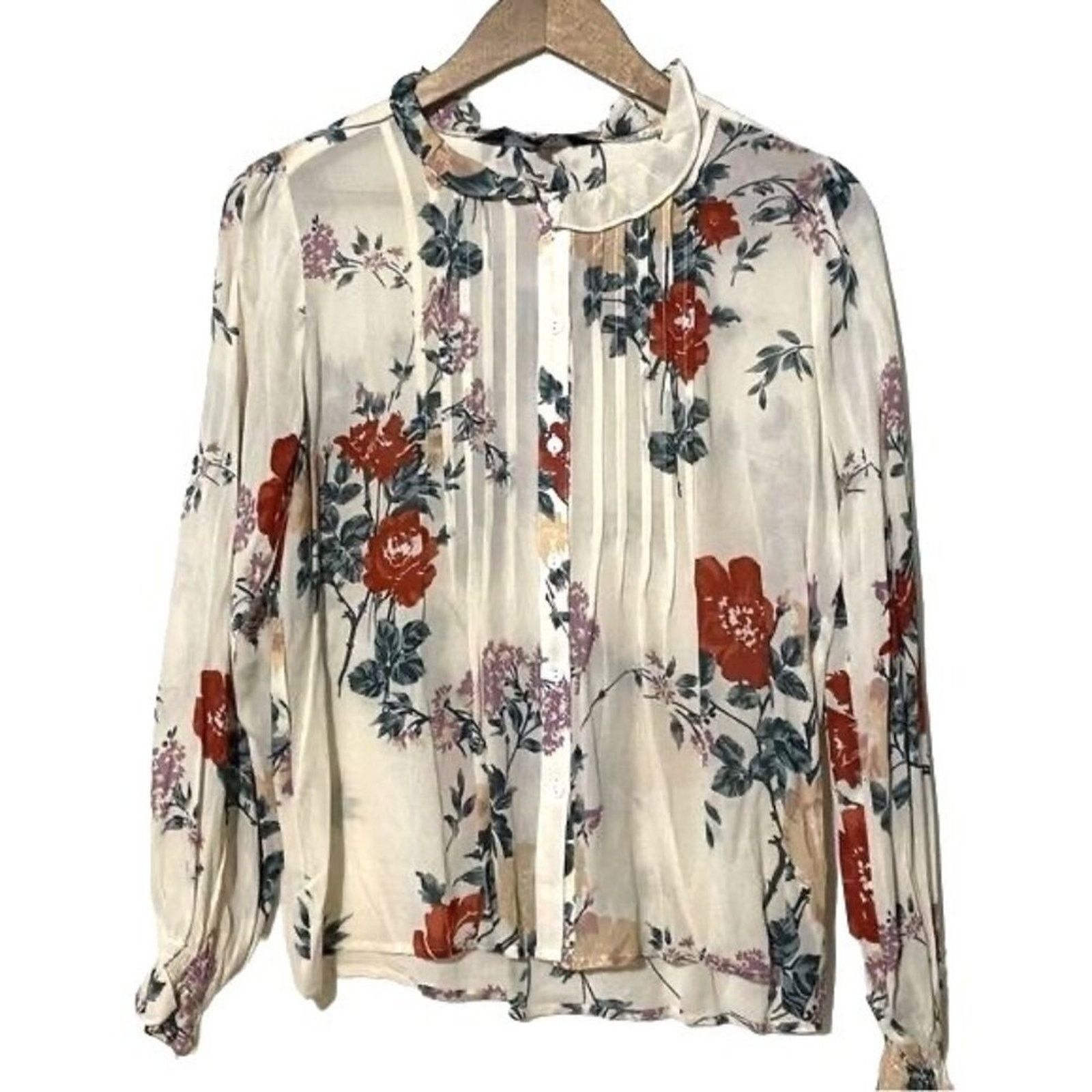 Other Kivari Womens ChiffonRuffle Pleated Floral Blouse Small Size S / US 4 / IT 40 - 1 Thumbnail