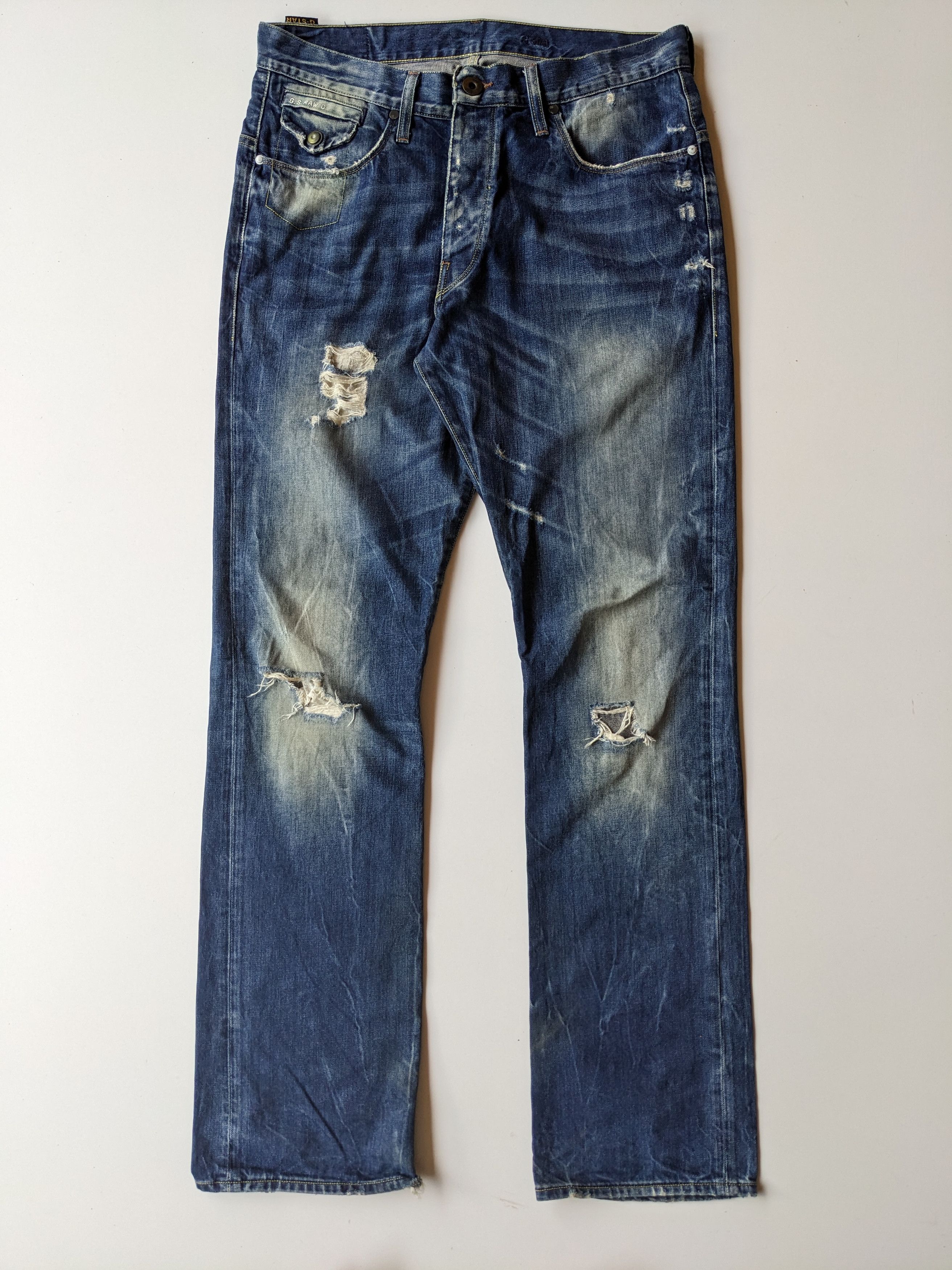 G-Star G Star Raw 3301 distressed faded jeans Size US 34 / EU 50 - 1 Thumbnail