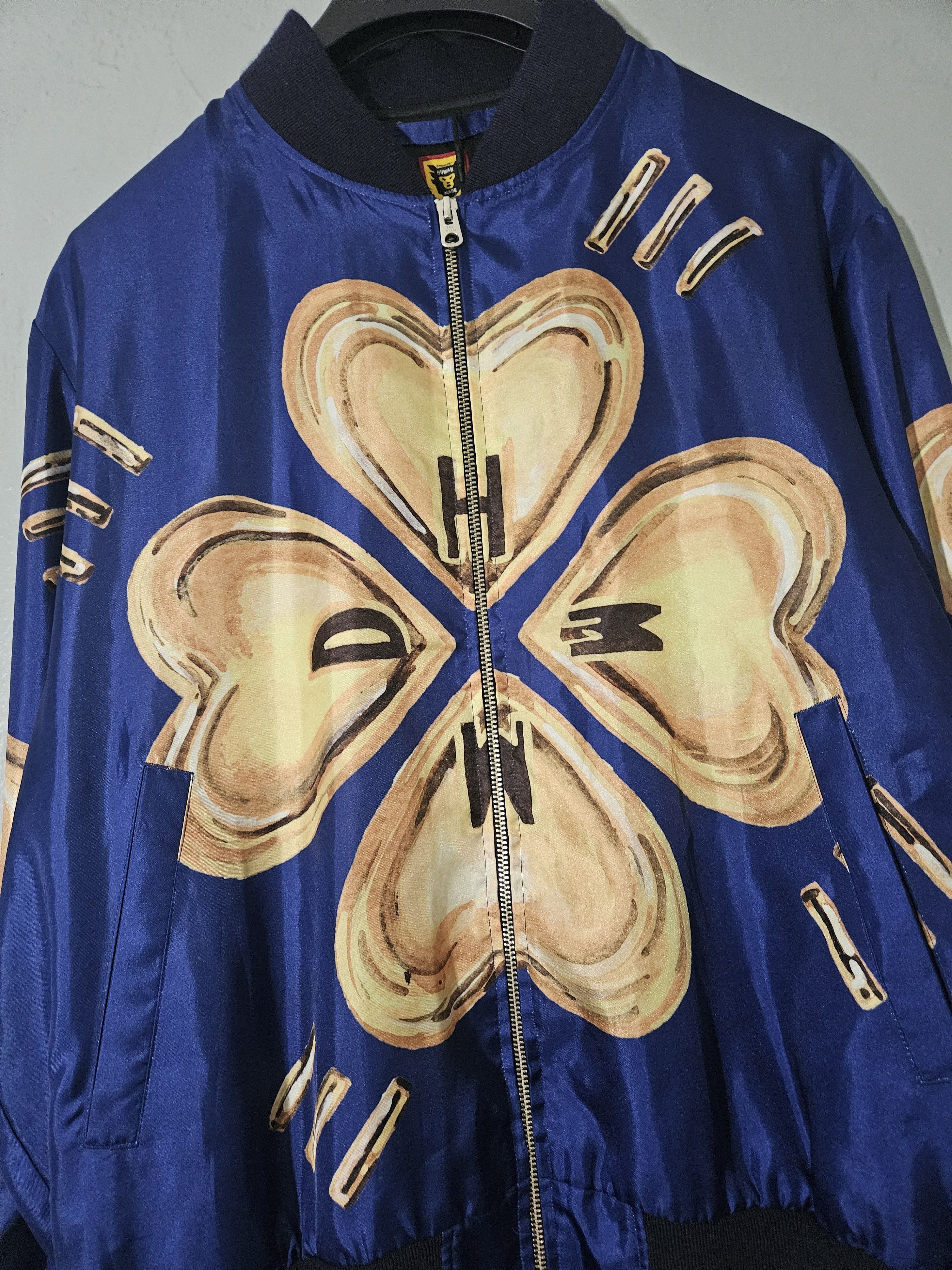 Human Made Blue & Gold Four Leaf Clover Hearts Bomber Jacket Size US M / EU 48-50 / 2 - 3 Thumbnail
