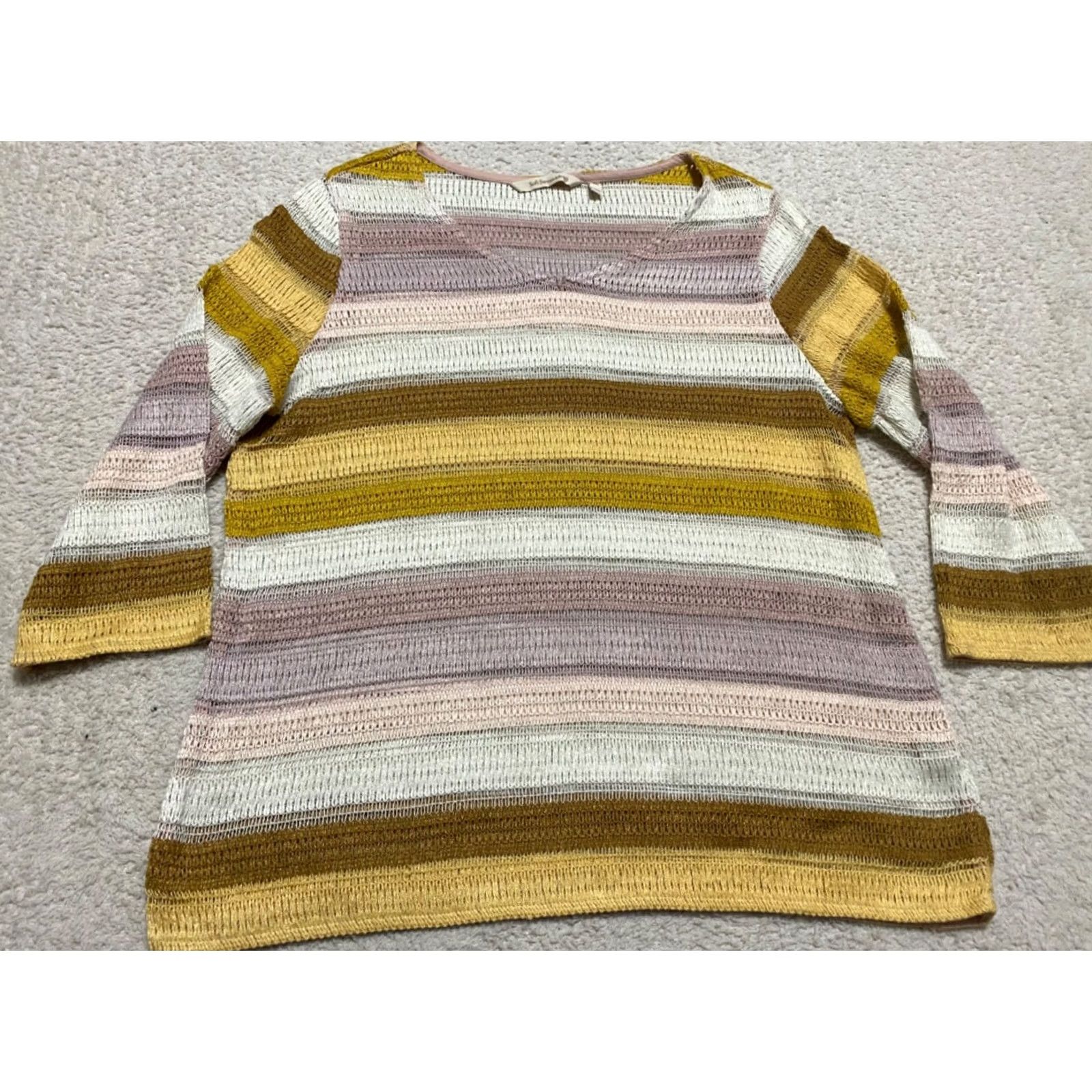 Soft Surroundings Soft Surroundings Blouse Womens PM Multicolor Striped V-Neck Knit 3/4 Sleeve Size M / US 6-8 / IT 42-44 - 3 Thumbnail