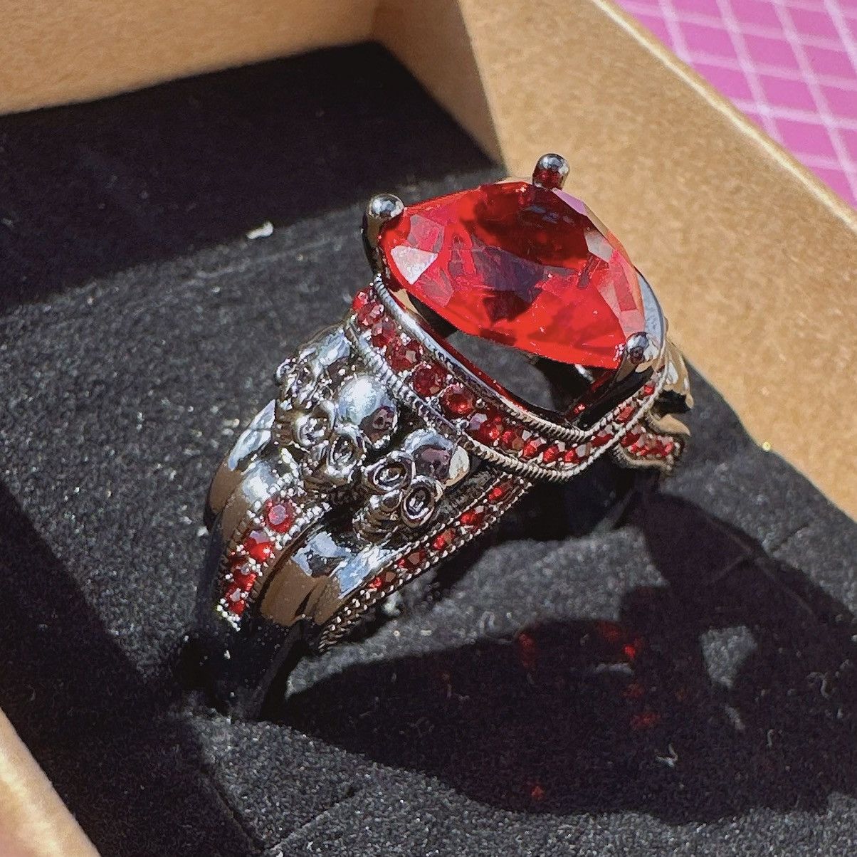 Designer Ed Force red diamond crystal paved black tone skeleton Size ONE SIZE - 3 Thumbnail