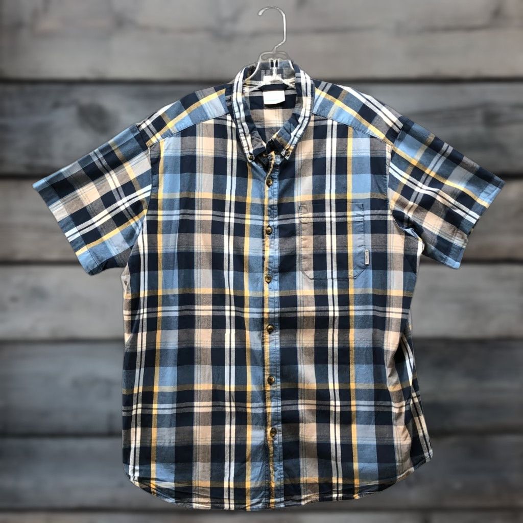 Vintage Columbia Short Sleeve Shirt Mens XL Regular Fit Button Down Blue Plaid Stretch Size US XL / EU 56 / 4 - 1 Thumbnail