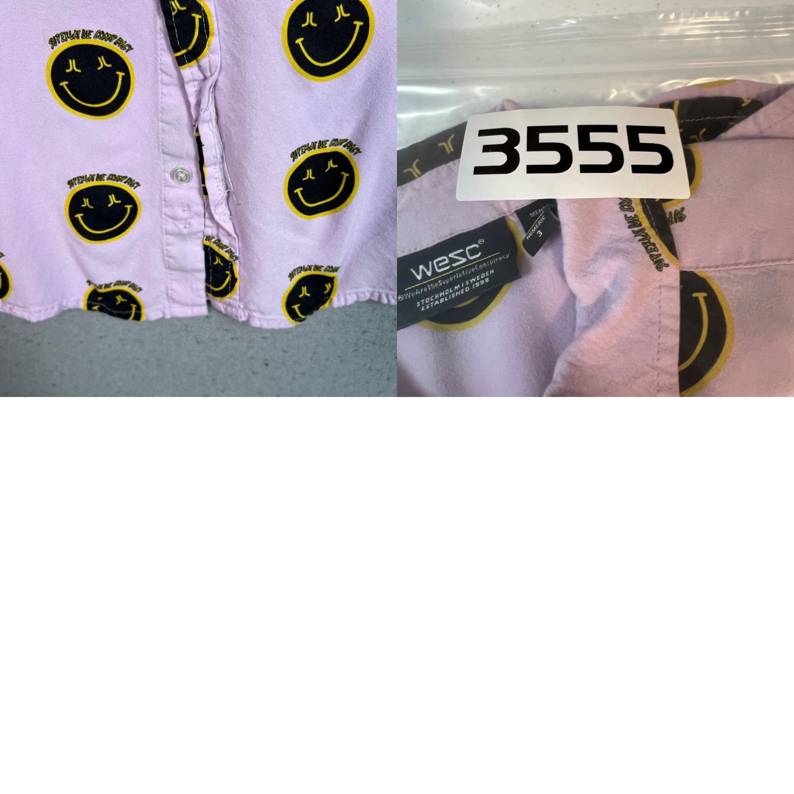 WeSC WESC Mens Small Button-Up Shirt Pink Smiley Face Print Black & Yellow Size US S / EU 44-46 / 1 - 9 Thumbnail