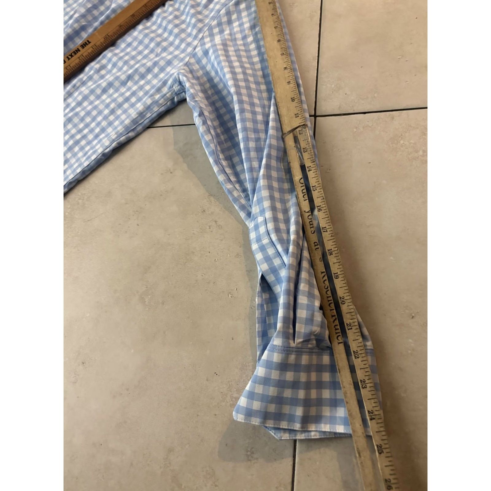 Mizzen+Main Mizzen+Main Leeward Dress Shirt Mens Large Blue White Gingham Trim Performance Shirt Size 40R - 6 Thumbnail