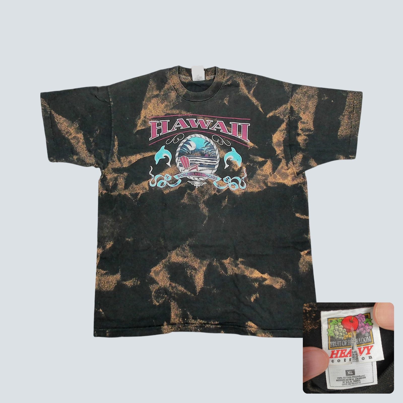 Fruit Of The Loom Fruit Of The Loom VTG 90s Bleached Hawaii Single Stitch Tee Size US XL / EU 56 / 4 - 1 Thumbnail