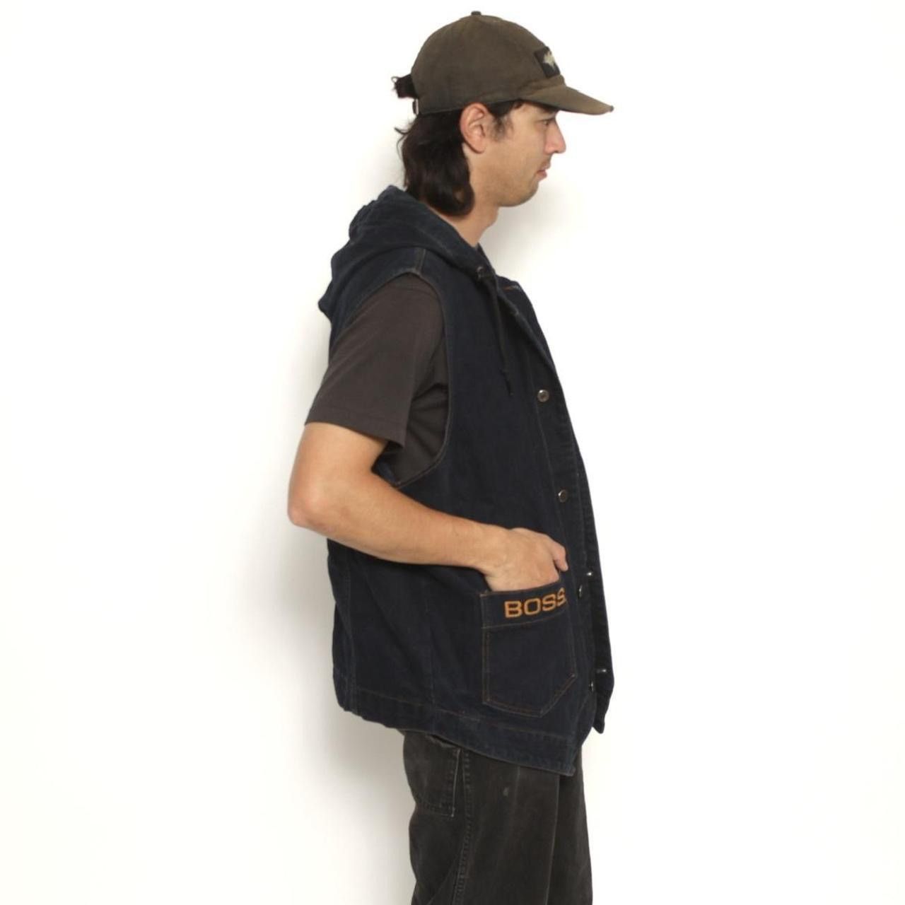 Vintage NAVY BLUE HOODED BUTTON UP DENIM VEST BY BOSS Size US XL / EU 56 / 4 - 3 Thumbnail
