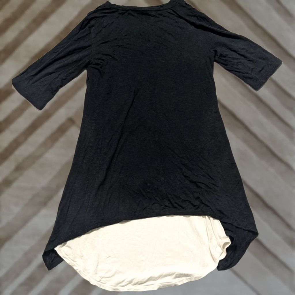Vintage LOGO Lori Goldstein - Women 2XS Black + White 2 in 1 Layered Top Rayon Stretch Blouse Short Sleeve Tunic V-Neck Womens Size XXS / US 00 / IT 34 - 1 Thumbnail