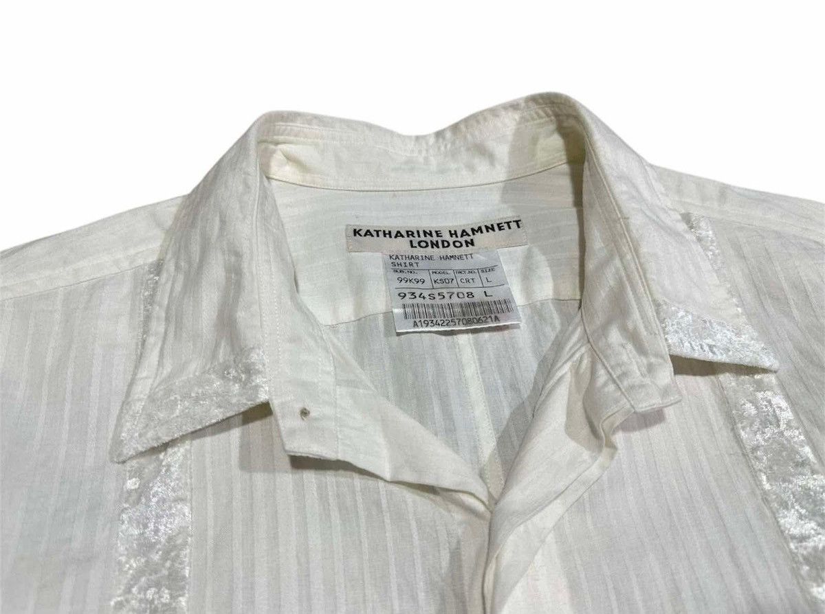 If Six Was Nine × Japanese Brand × Katharine Hamnett London 🔥Rare Vintage Katharine Hamnett Shirt White Velvet Striped Size US L / EU 52-54 / 3 - 7 Thumbnail
