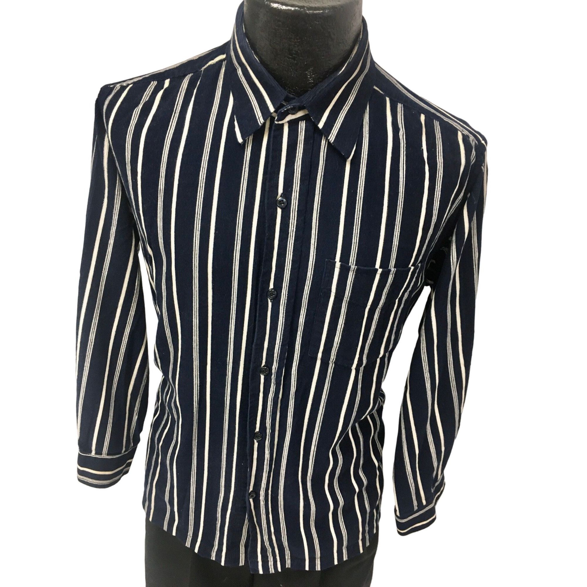 Other Vtg Corduroy Blue White Panel Stripe ROCKABILLY Shirt Size US L / EU 52-54 / 3 - 3 Thumbnail