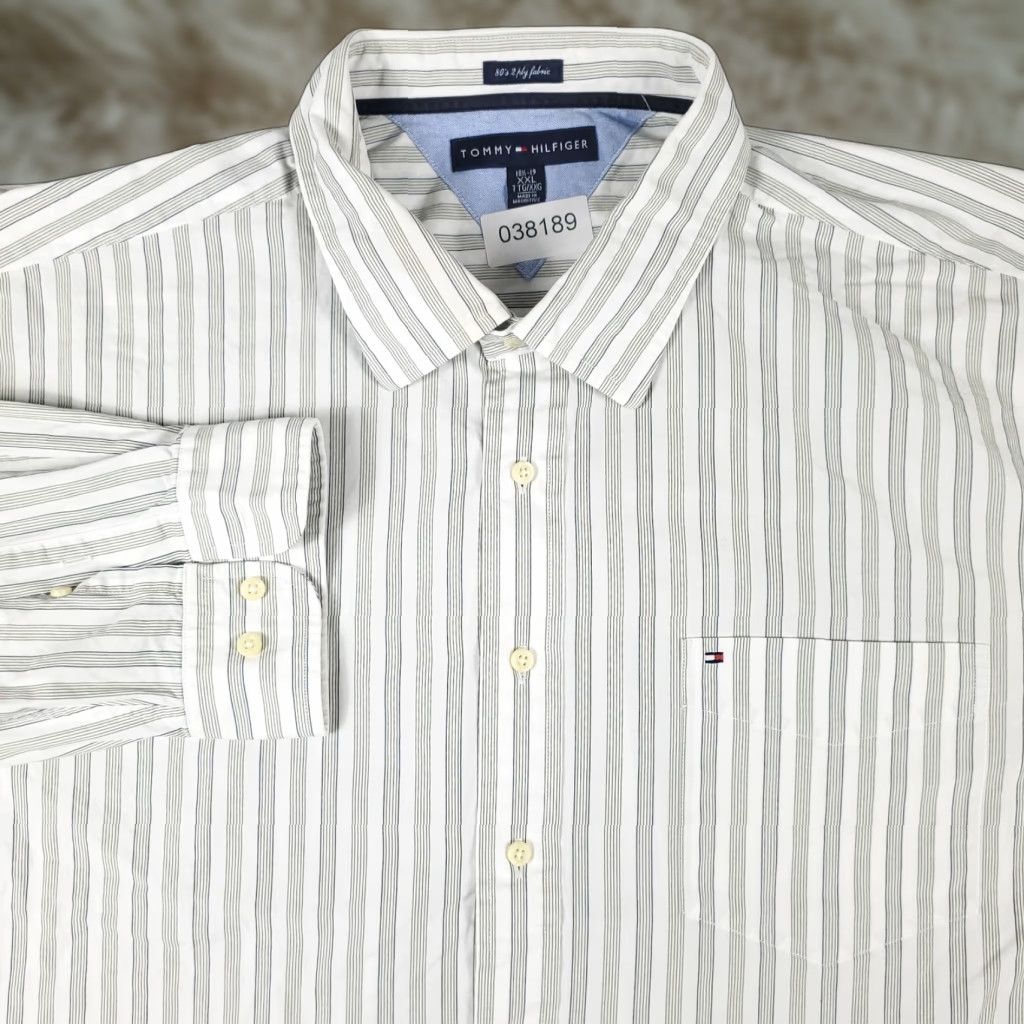 Tommy Hilfiger VINTAGE Tommy Hilfiger Shirt Mens 2XL Beige Striped Button-Up Long Sleeve Casual Formal Modern Preppy Mens Size US XXL / EU 58 / 5 - 1 Thumbnail