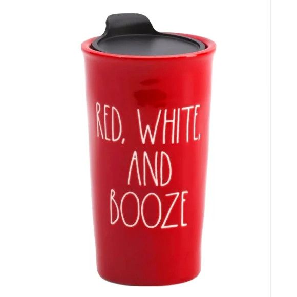 Designer Rae Dunn Red White and Booze Ceramic Travel Mug NIB Grailed