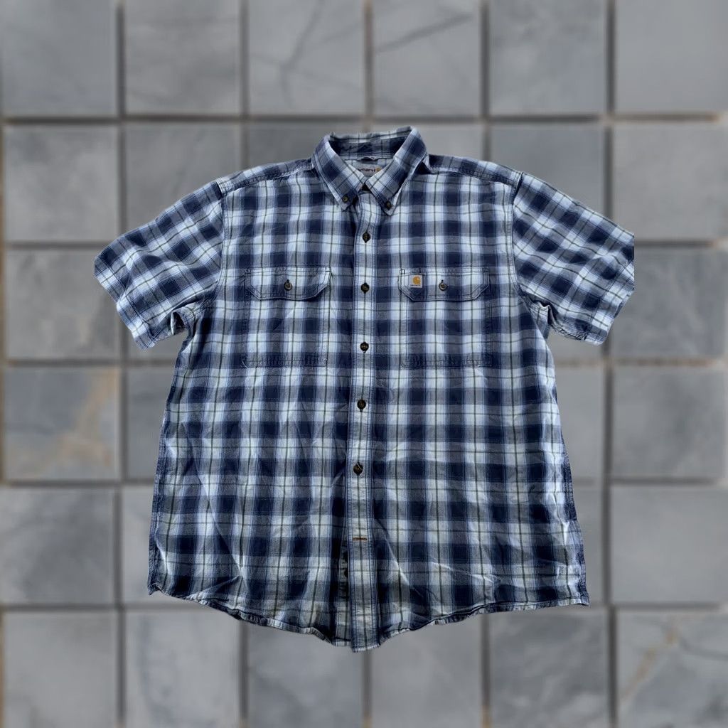 Carhartt Carhartt Work Shirt Mens Large Blue Plaid Button-Up Short Sleeve Workwear Comfort Breathable Cotton Logo Pocket Size US L / EU 52-54 / 3 - 1 Thumbnail