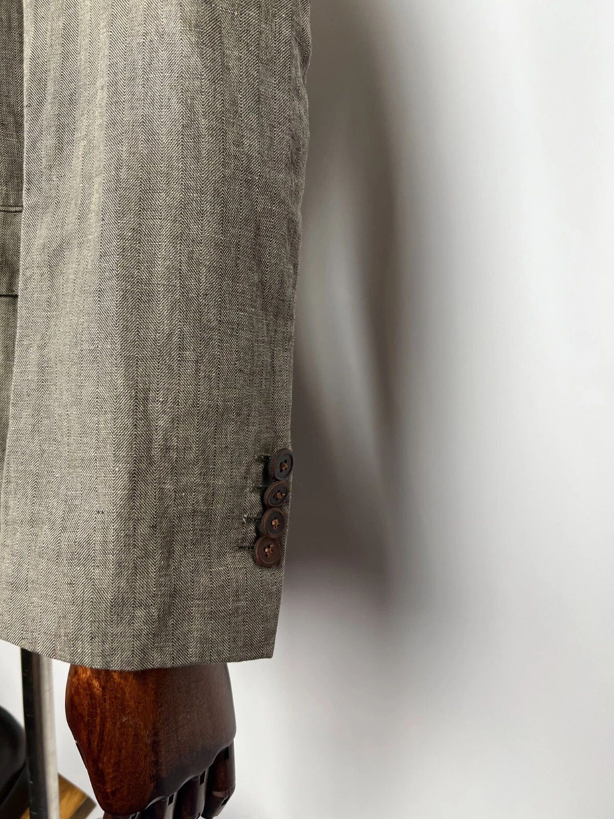 Hugo Boss Hugo Boss Handcrafted Brown Linen Cotton Herringbone Blazer Size 40R - 5 Thumbnail