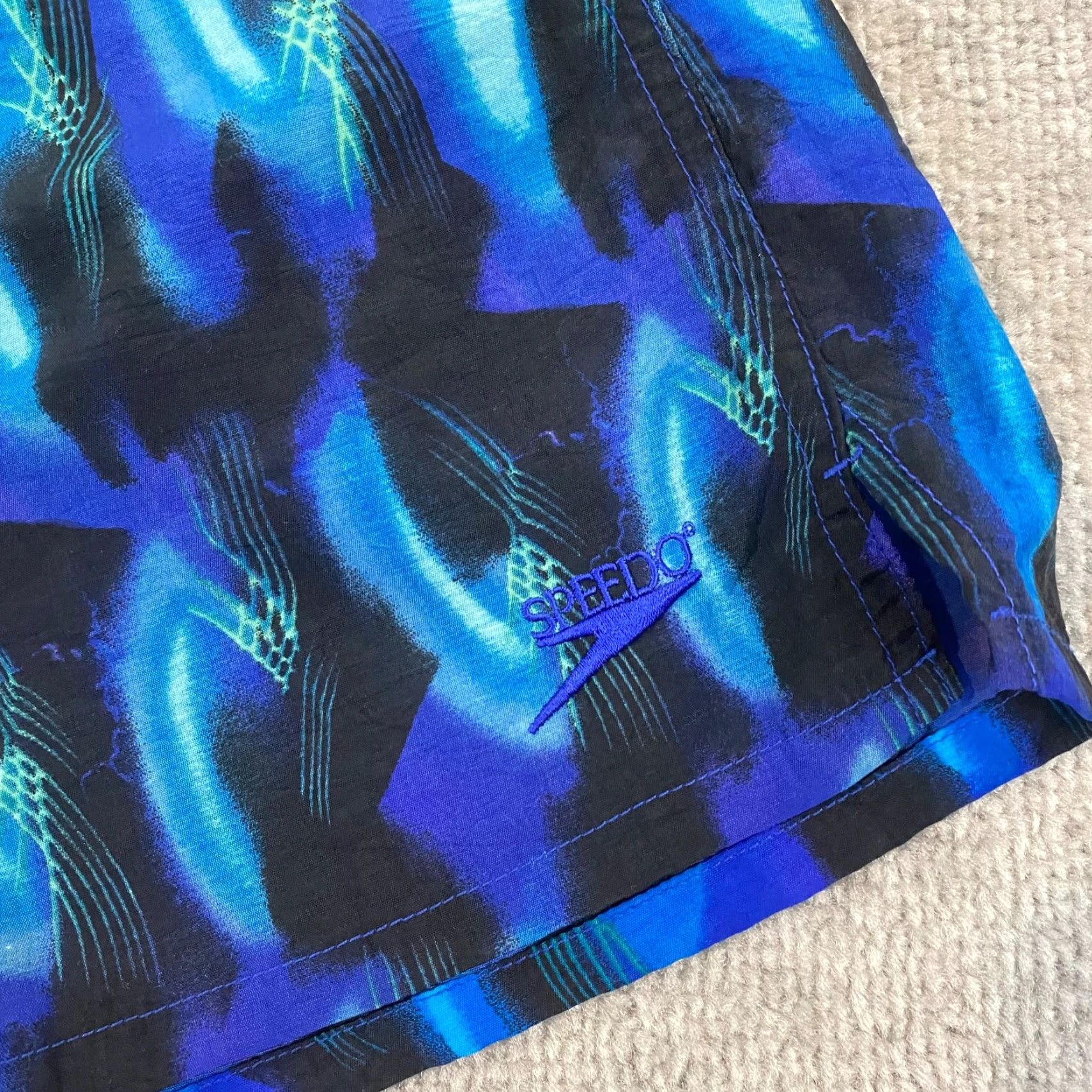Speedo Speedo Men's Bottom Trunks 7" Lined Blue Geometric Beach Short 90s Size US 31 - 2 Thumbnail