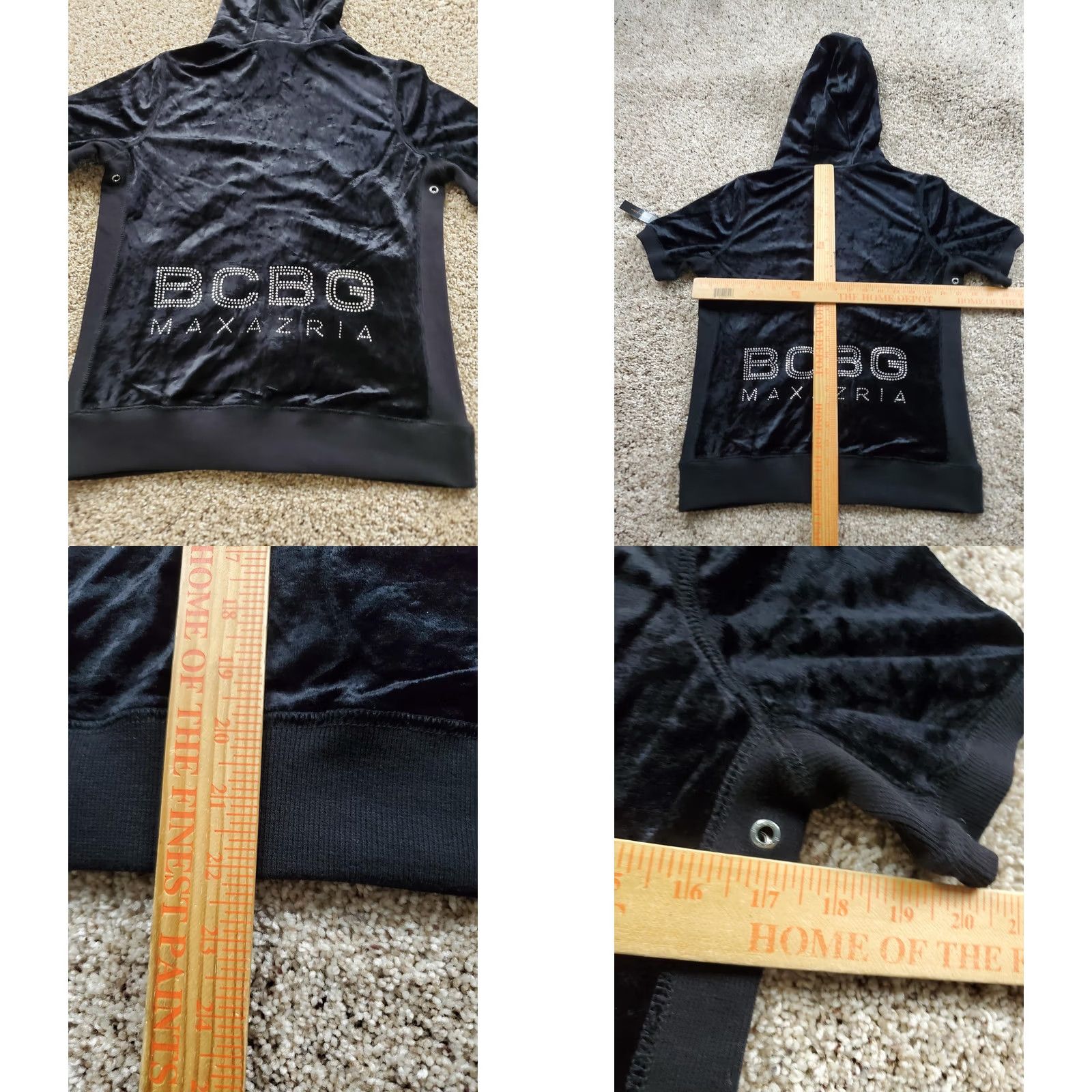 Bcbgmaxazria BCBGMAXAZRIA Tracksuit Womens M Black Velour Hoodie Capri Pants NWT Short Sleeve Set Size M / US 6-8 / IT 42-44 - 8 Thumbnail