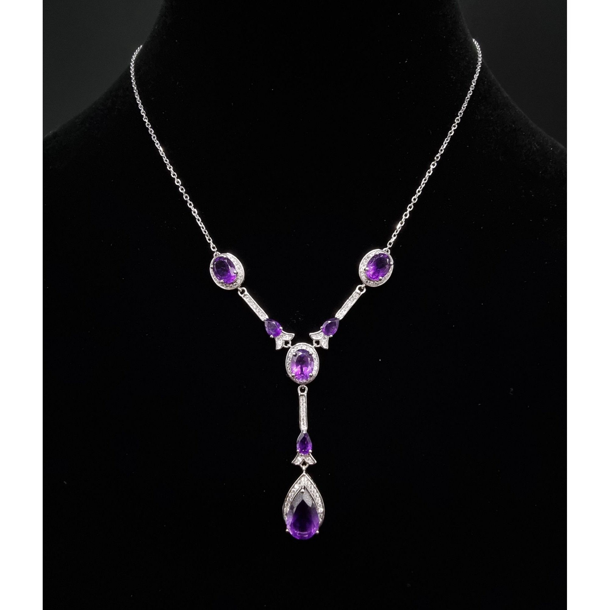 Vintage JCL 925 Sterling Silver Amethyst Necklace With Teardrop & Ov Size ONE SIZE - 1 Thumbnail