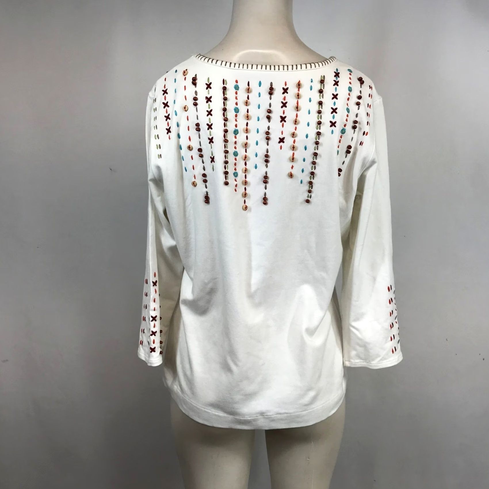 Vintage Clare by Icelandic Design Embroidered Beaded Cotton Knit Top M Size M / US 6-8 / IT 42-44 - 5 Thumbnail