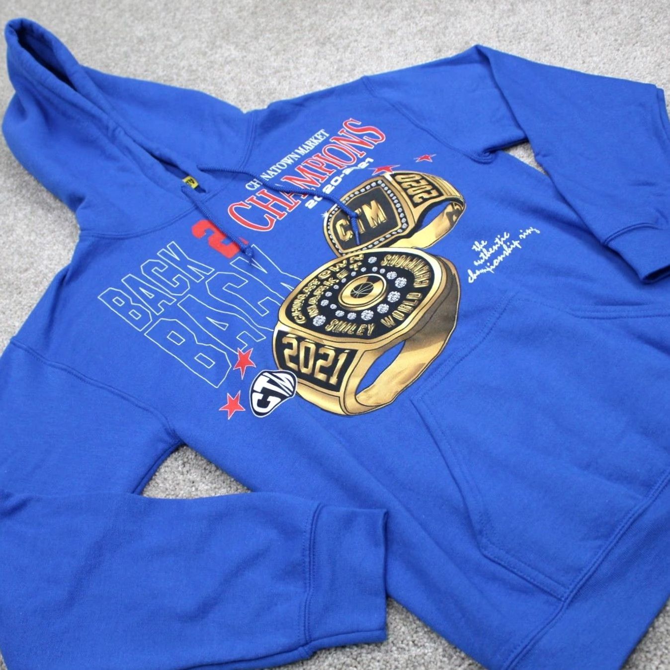Vintage Chinatown Market Hoodie Men S Blue Back 2 Back Championship Pullover L/S Graphic Print Hooded Logo Sweatshirt Size US S / EU 44-46 / 1 - 5 Thumbnail