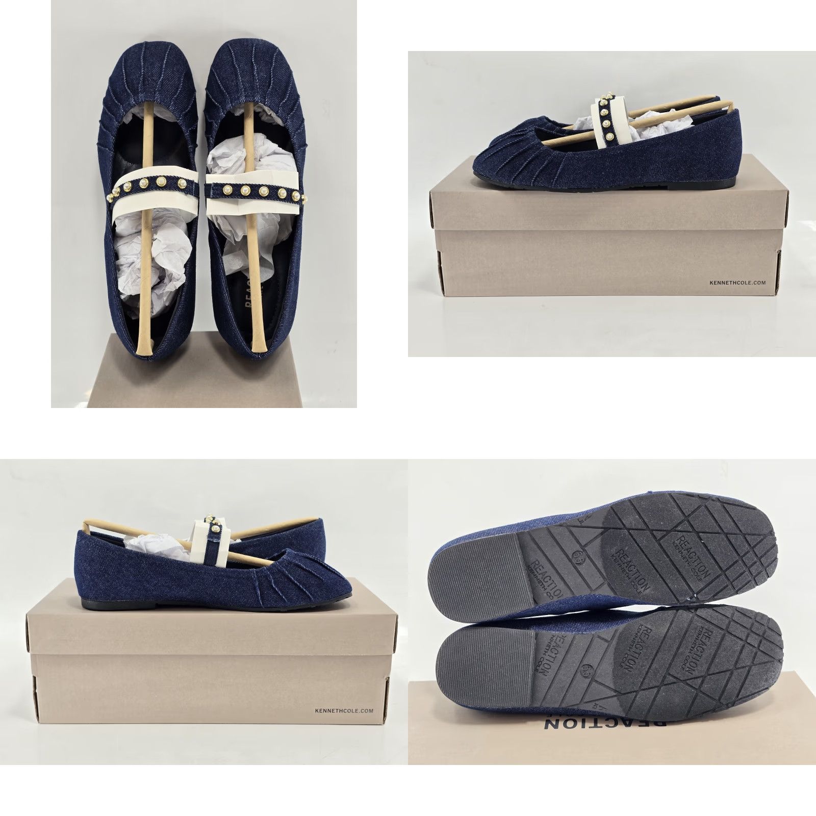 Vintage KENNETH COLE REACTION Women’s Eimar Pearl Denim Ballet Flats NIB Size 5.5 M - Blue Ballet Flat Shoe for Women Size US 4 / IT 34 - 8 Thumbnail