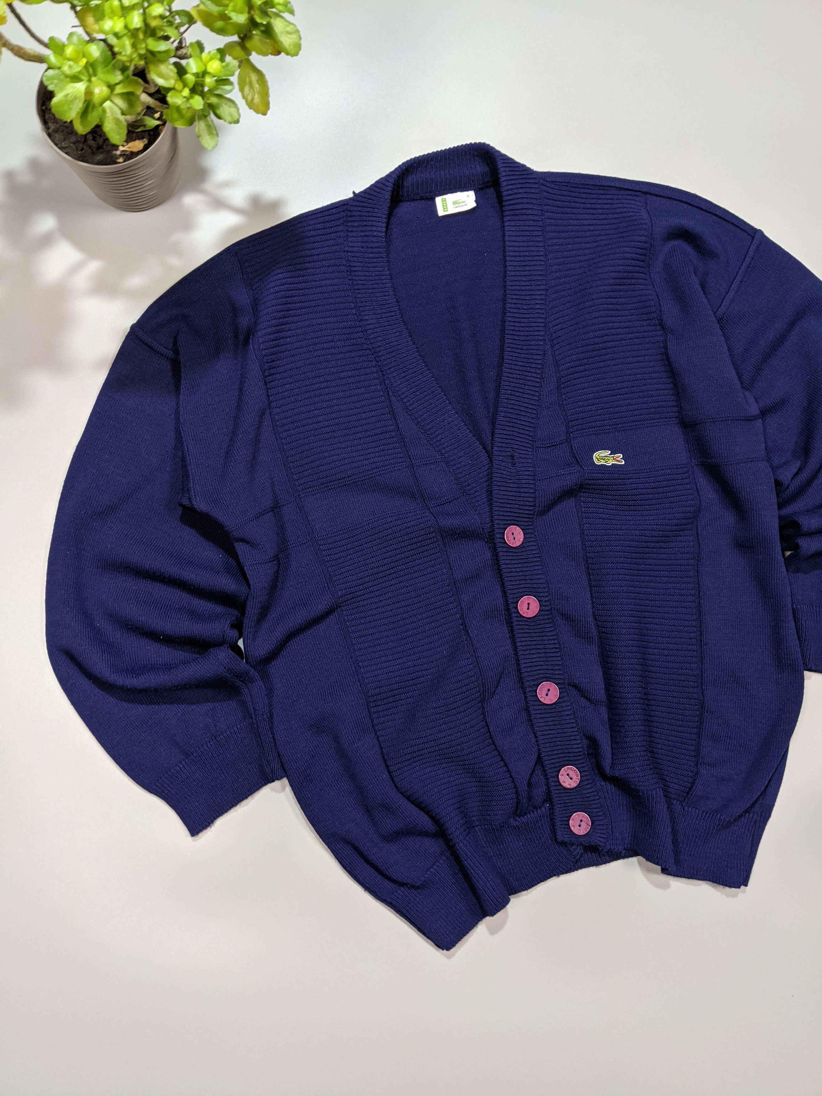 80s-90s usa製 LACOSTE blue knit cardigan 1980s Lacoste Cardigan Free Shipping - The Vintage Twin