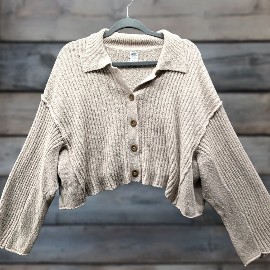 Bdg BDG Urban Outfitters Cardigan Womens S Beige Oversized Cropped Textured Slouchy Size S / US 4 / IT 40 - 1 Thumbnail