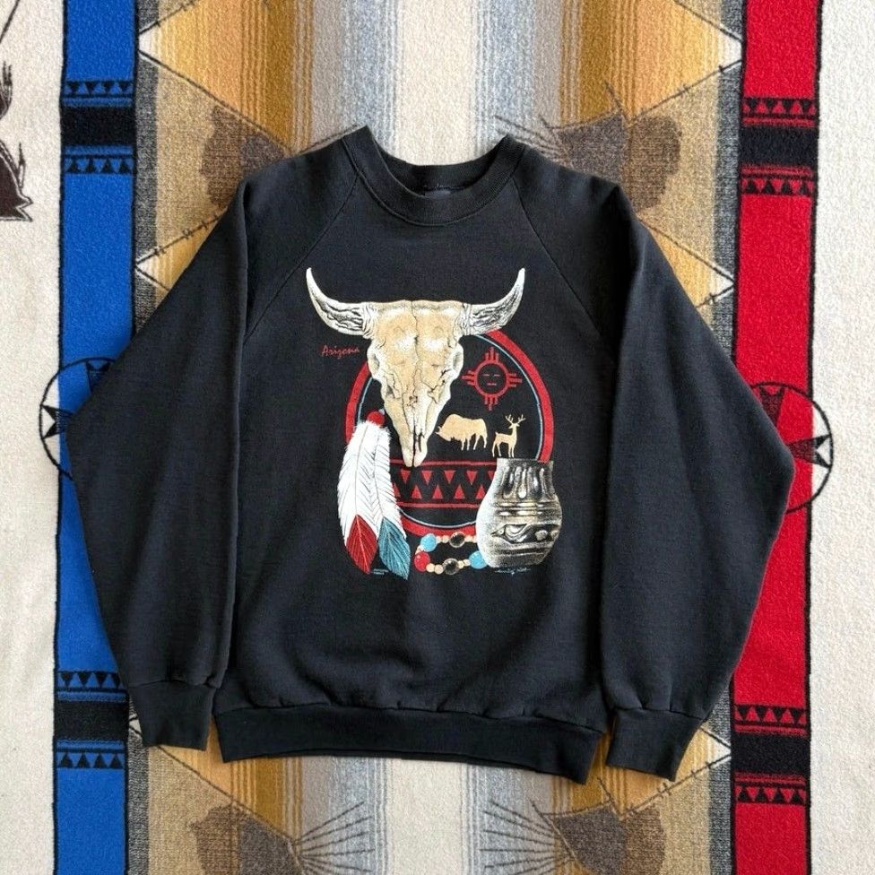 Vintage VINTAGE 90s Arizona Aztec Animal Nature Crewneck Sweatshirt Size S USA Made Sweatshirt Crew Neck Mens Black US Size US S / EU 44-46 / 1 - 2 Thumbnail