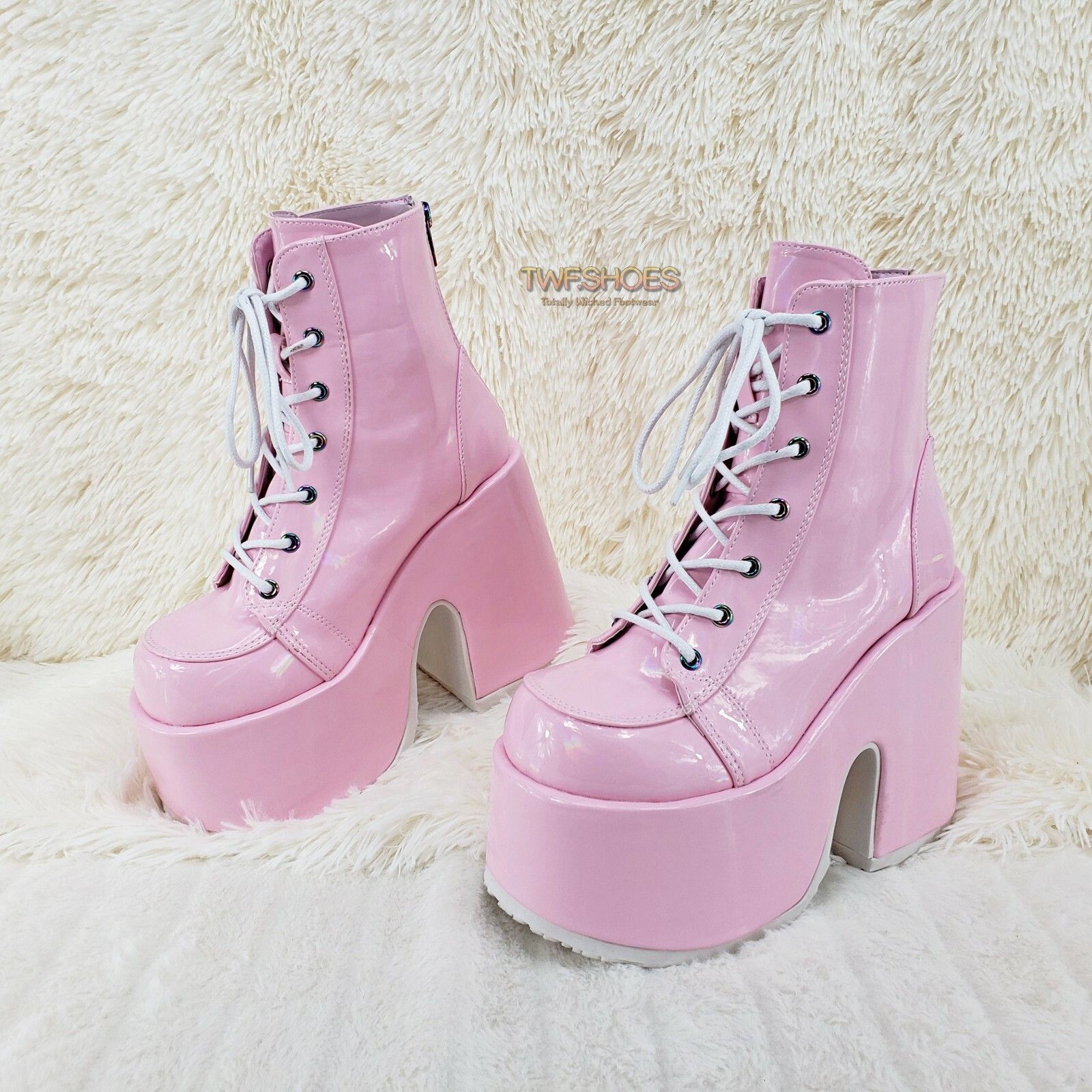 Other DEMONIA Camel 203 Stacked Pink Patent Platform Goth Punk Ank Size US 7 / IT 37 - 1 Thumbnail