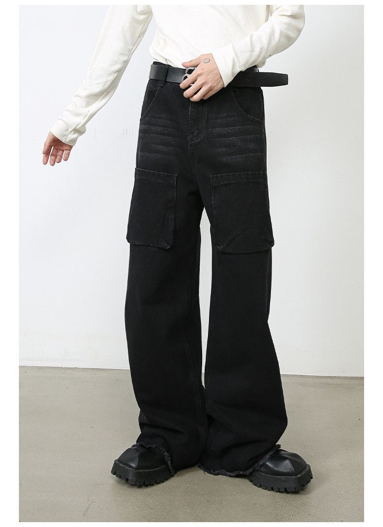 Japanese Brand Japanese black loose straight wide-leg cargo jeans Size US 32 / EU 48 - 1 Thumbnail