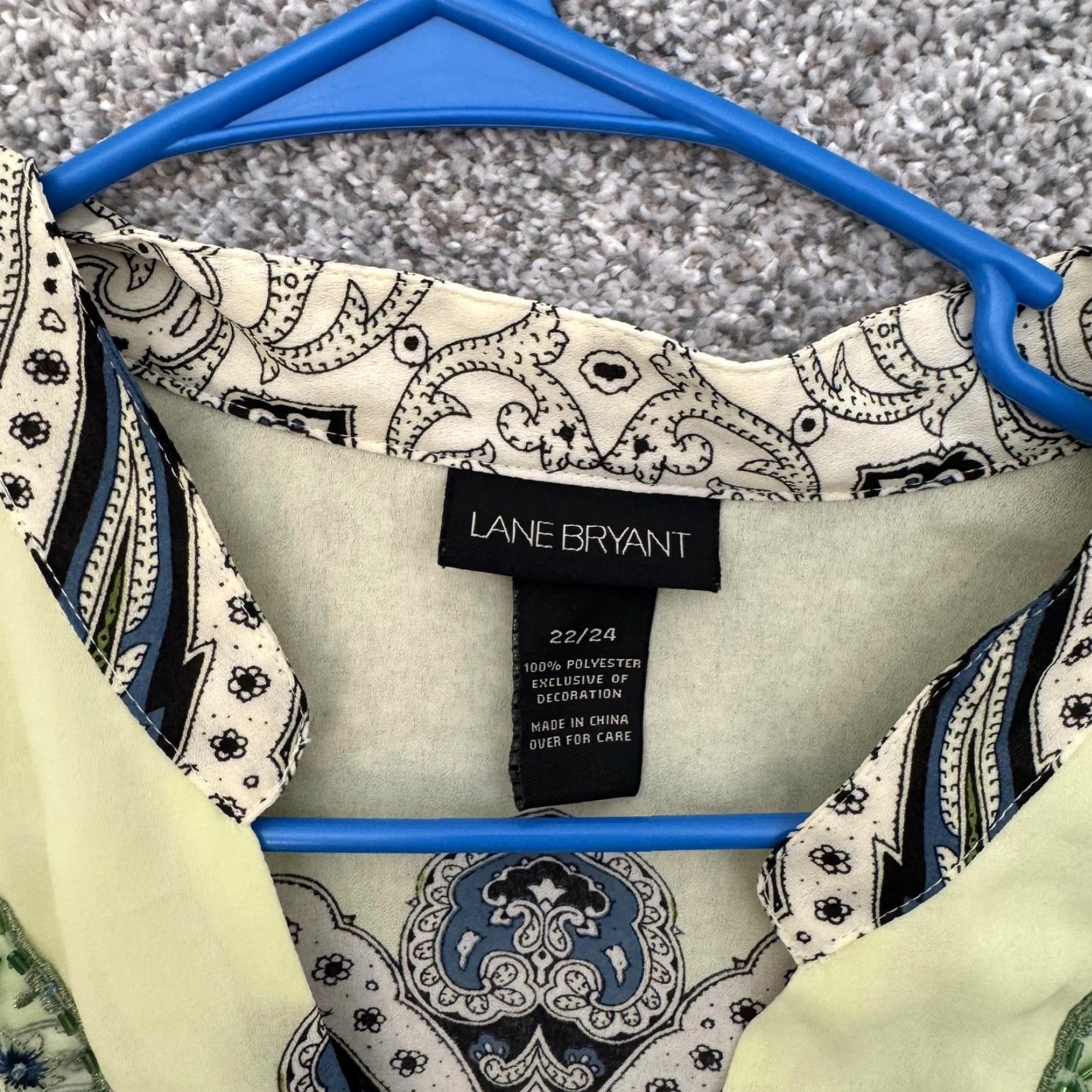 Vintage Lane Bryant Shirt Womens 22-24 Green Paisley Beaded Tunic Blouse Boho Sheer 3/4 Sleeve V-Neck Plus Size Womens Size 3XL / US 20-22 - 7 Thumbnail