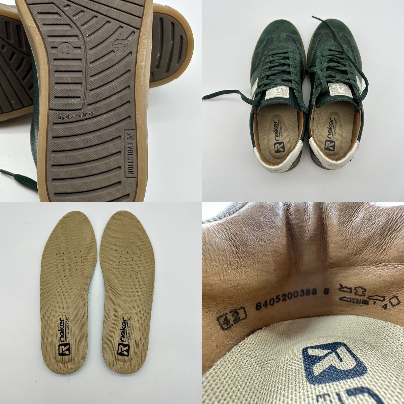 Rieker Rieker Evolution Mens Size 42 US 9 Green Leather Low Top Sneakers Gum Sole Size US M / EU 48-50 / 2 - 9 Thumbnail