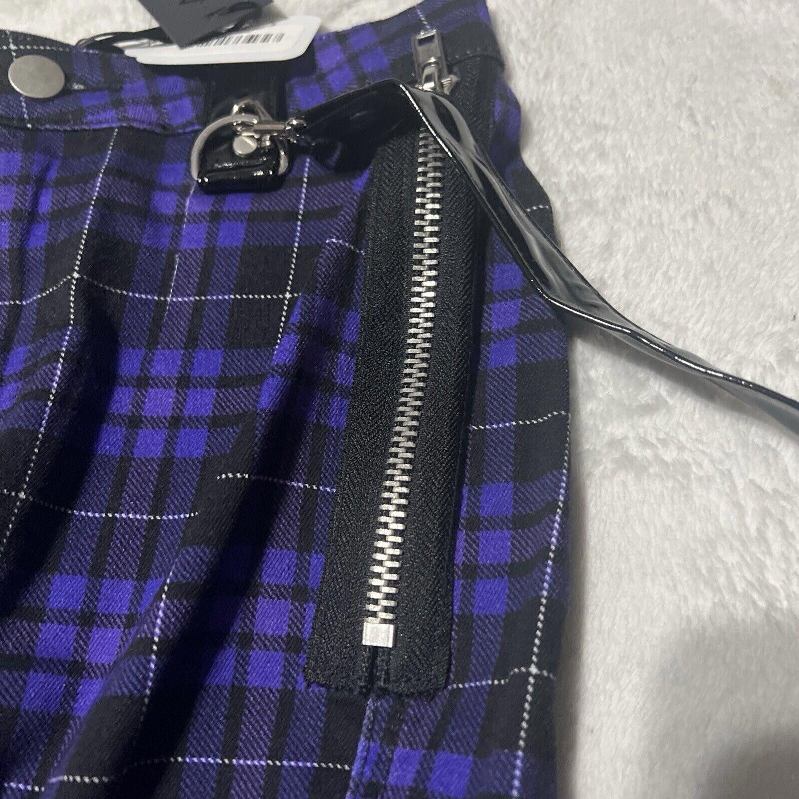 Designer Widow Plaid Bondage Pants Black Purple High Rise Suspenders Size 26" / US 2 / IT 38 - 3 Thumbnail