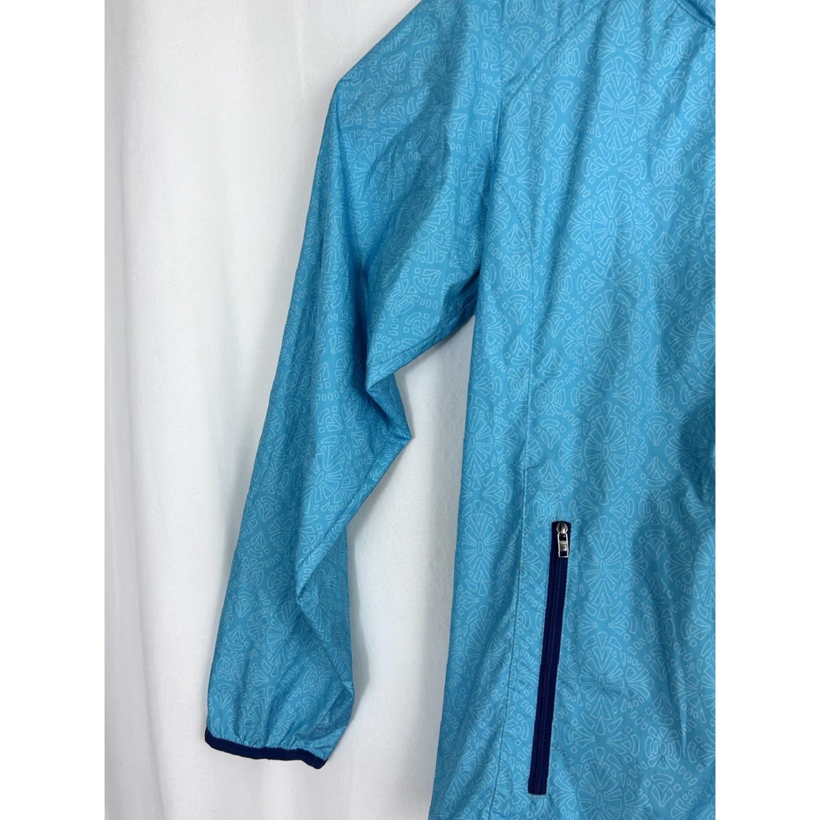 Altea Columbia Windbreaker Jacket Womens L Teal Hooded Lightweight Softshell Zip Front Cinched Waist Size L / US 10 / IT 46 - 2 Thumbnail